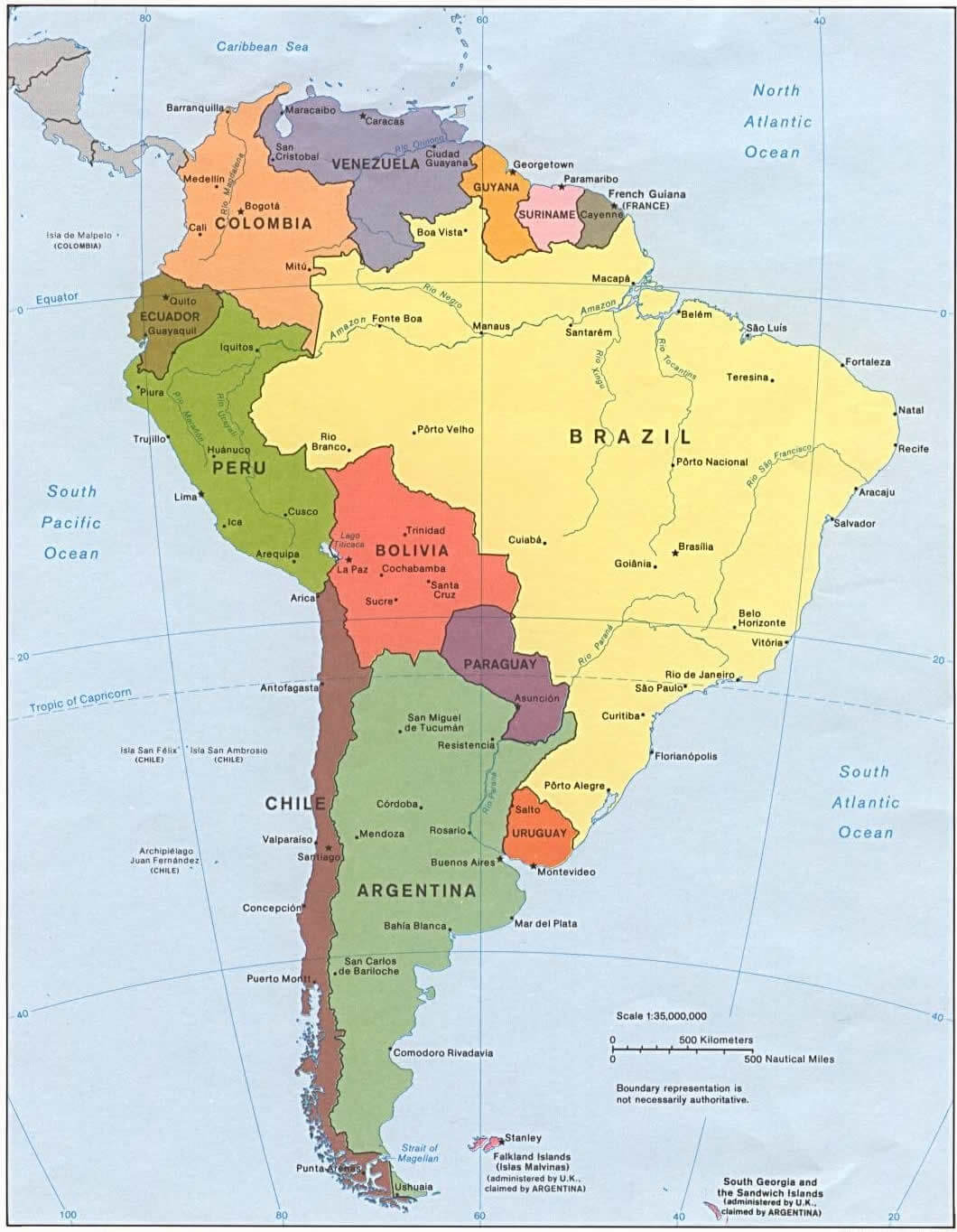 Political map of South America