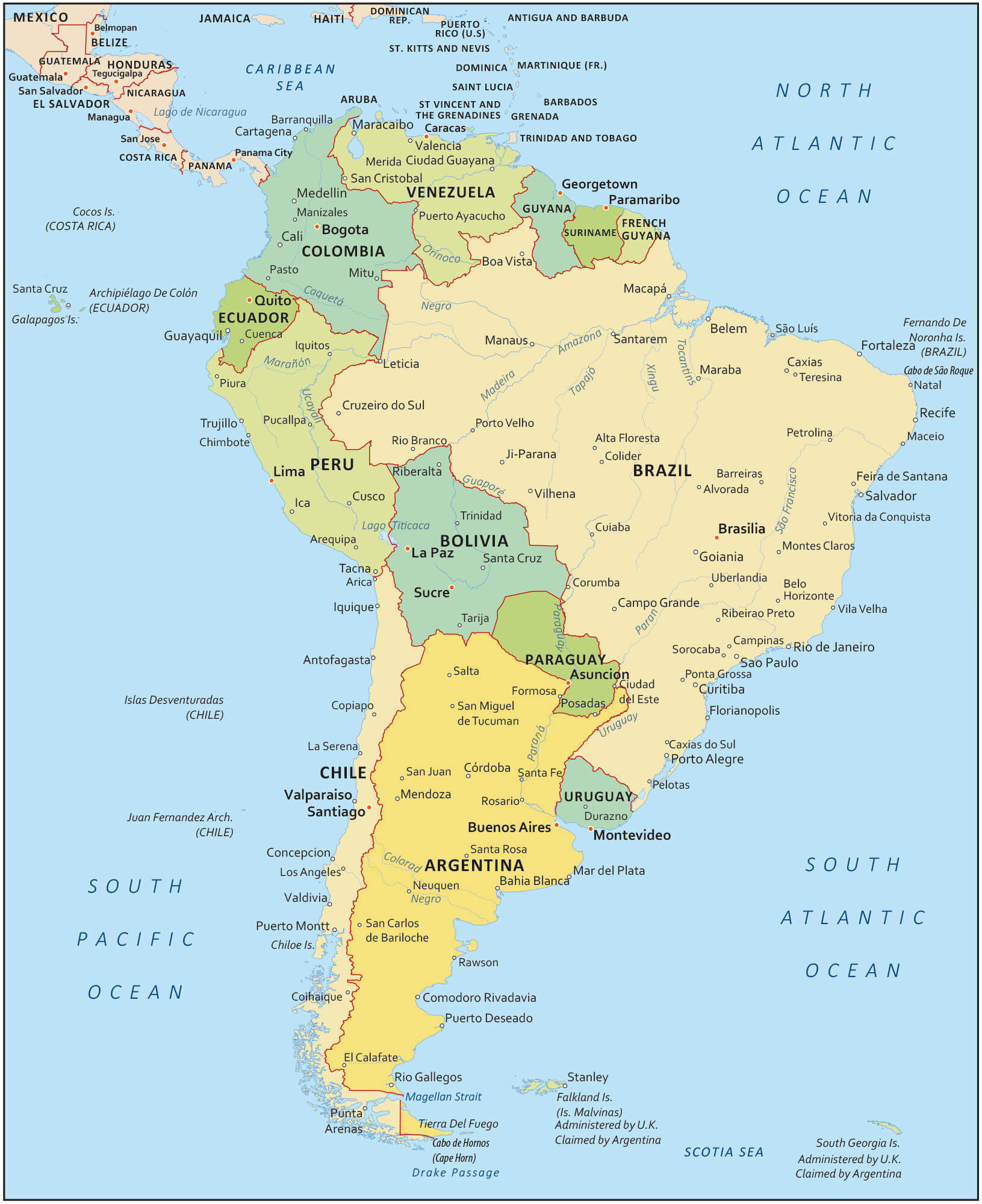 South America cities map