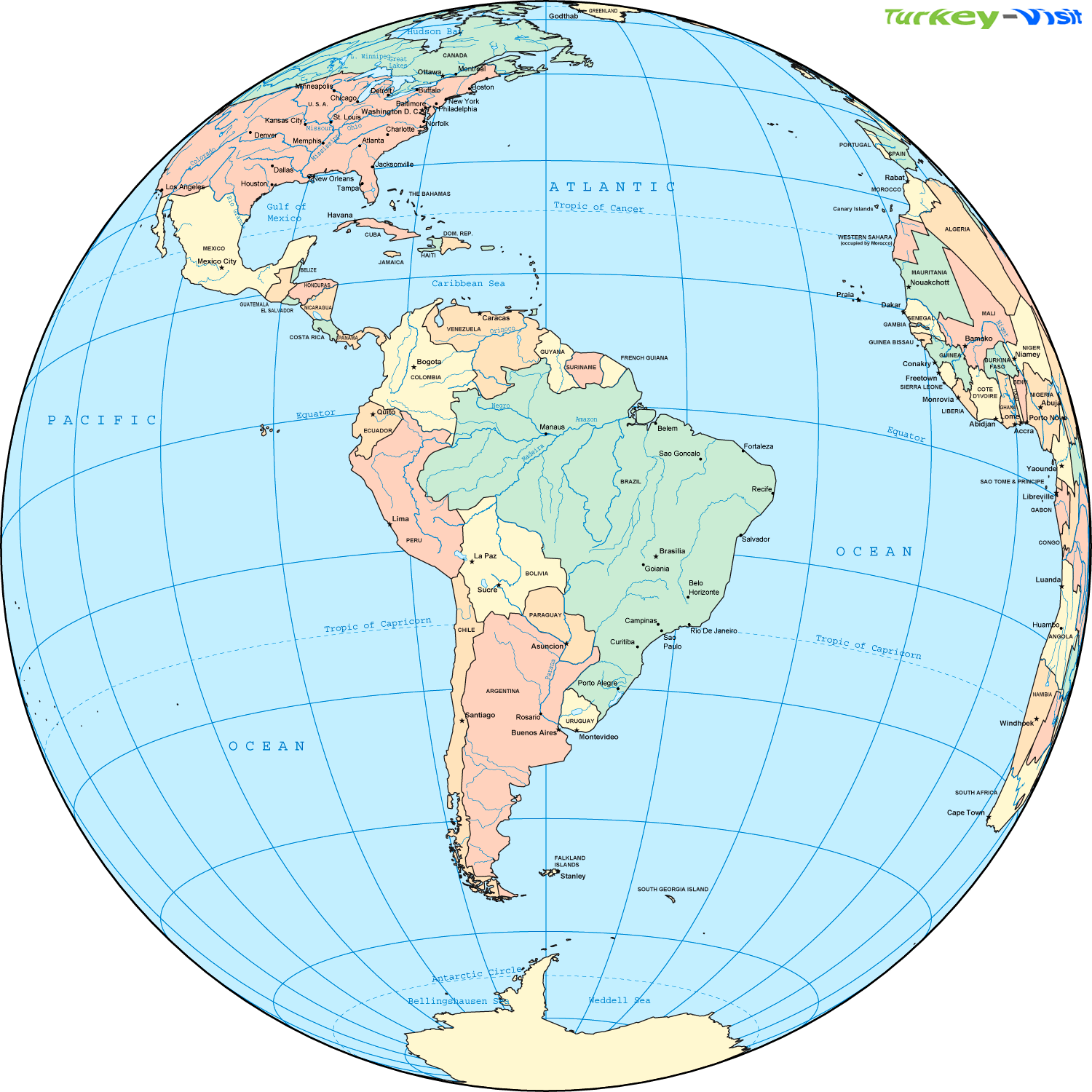 South America on the World map