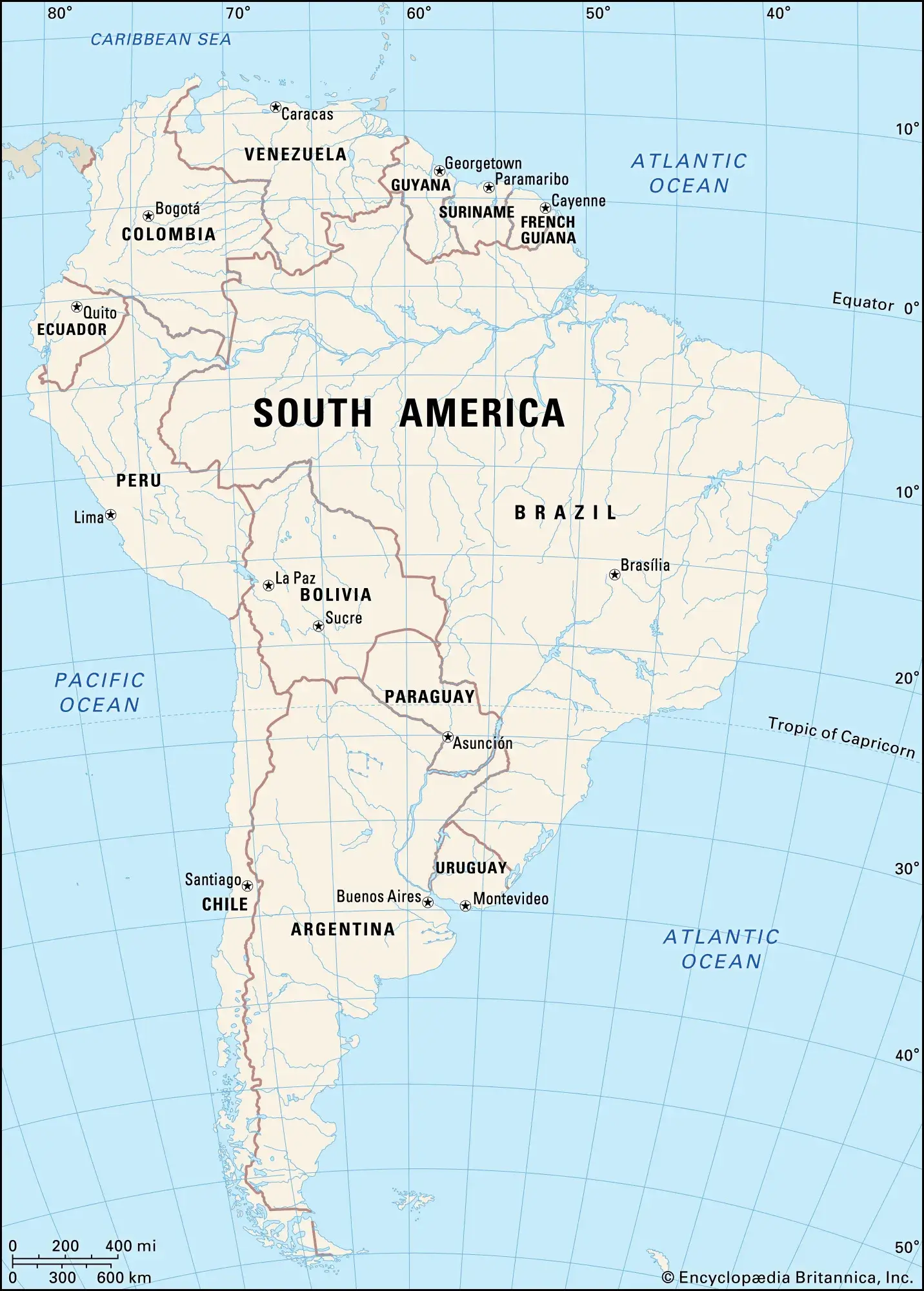 South America political map with cities