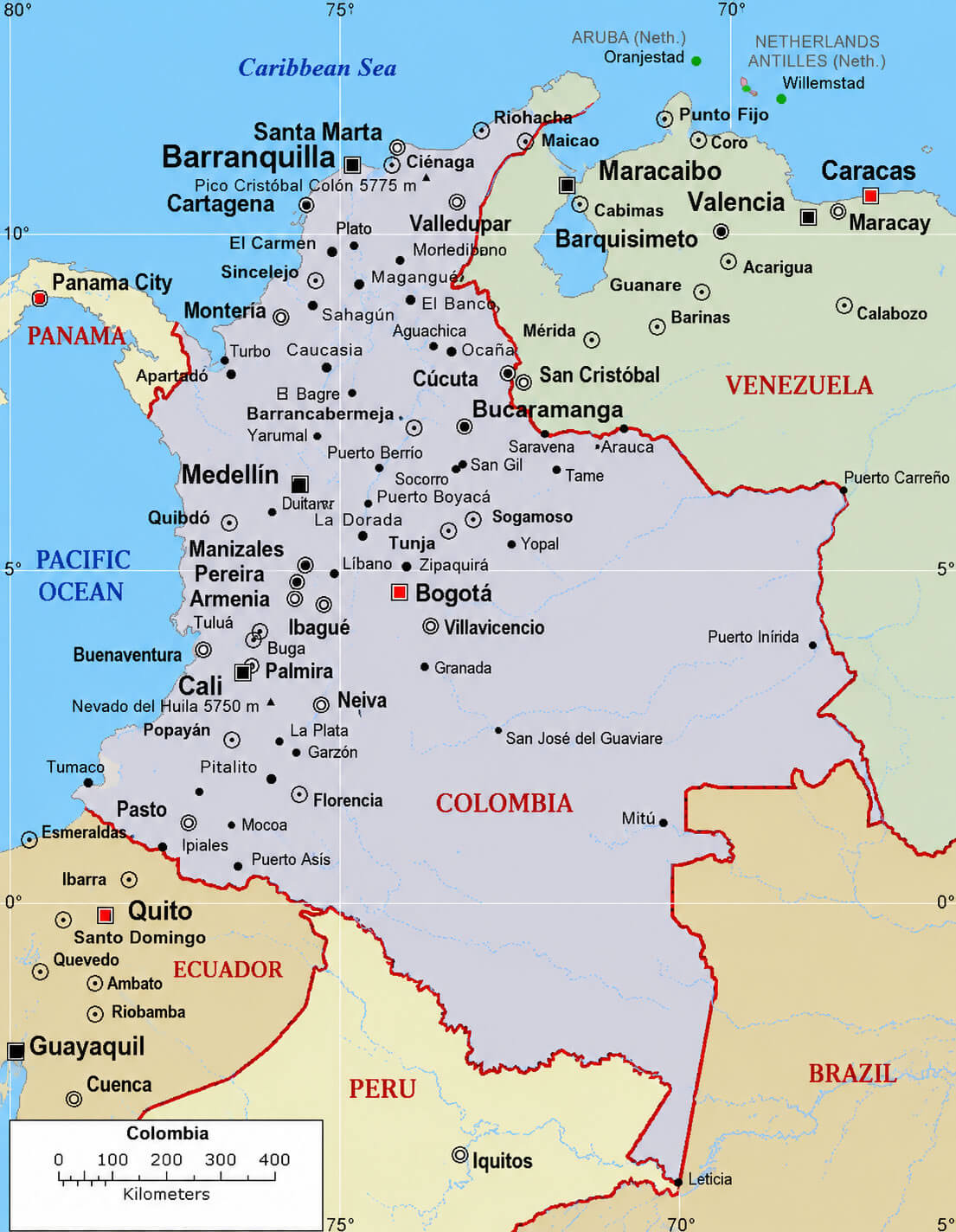 Colombia main cities map