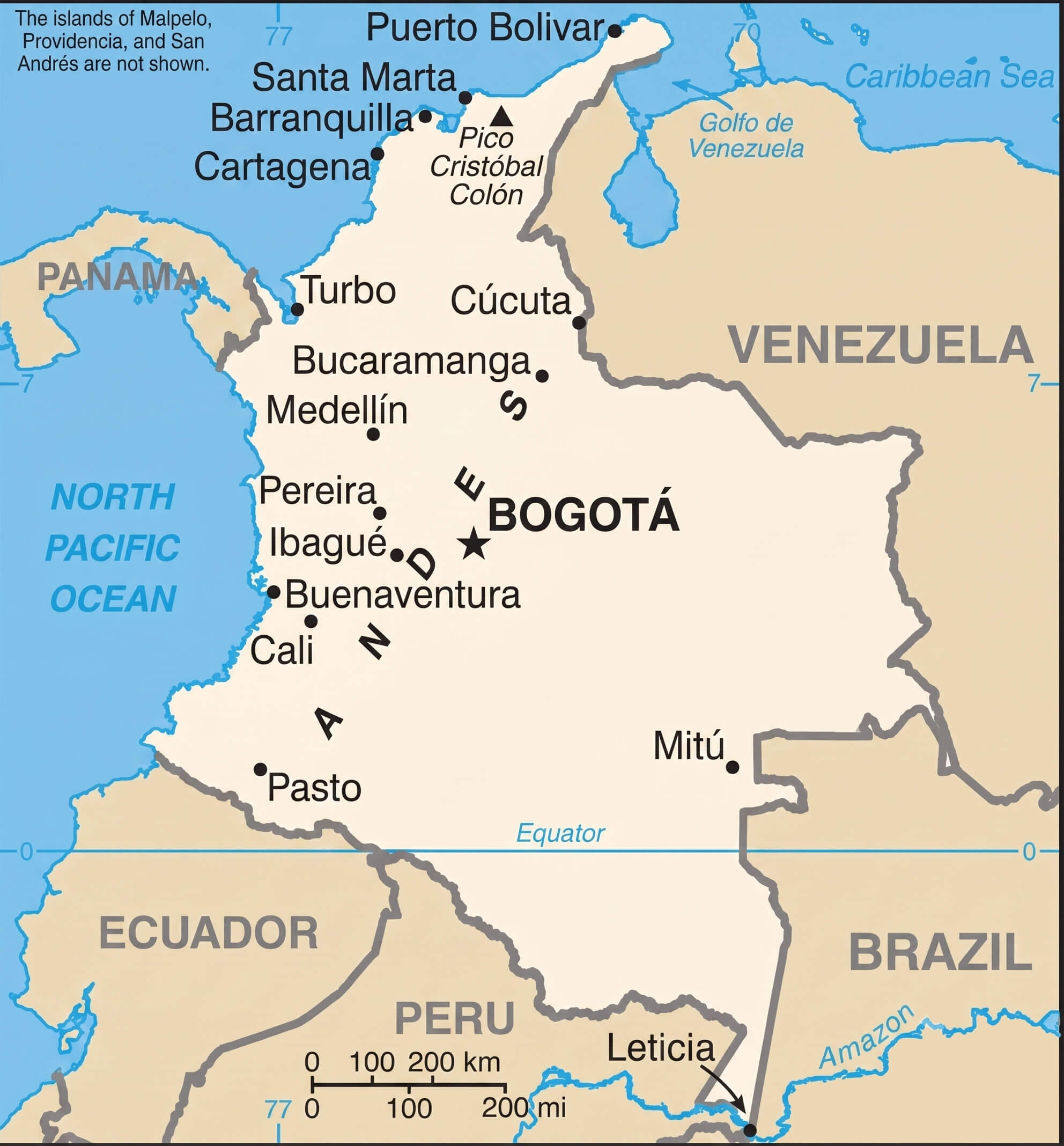 Colombia major cities map
