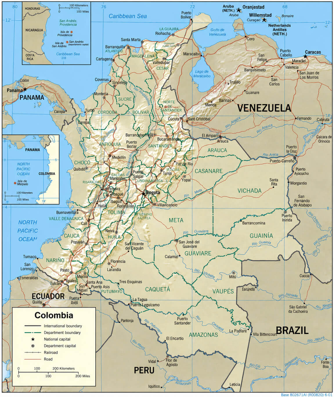 Colombia physical map