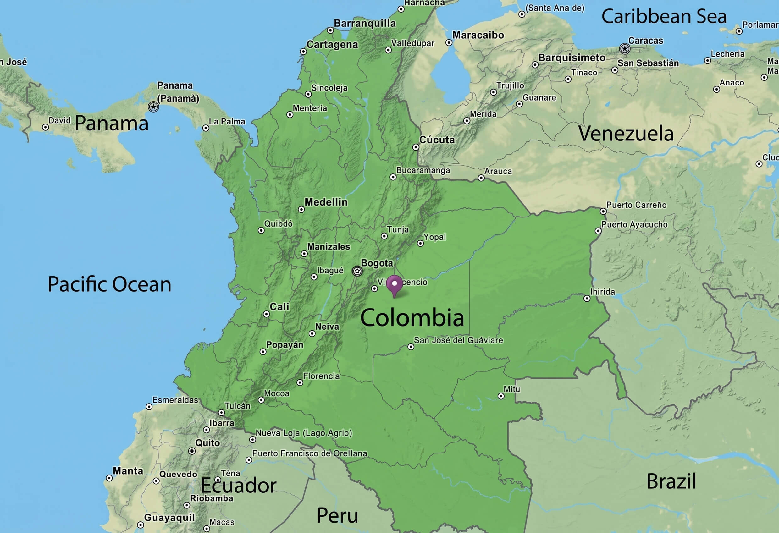 Colombia physical relief map