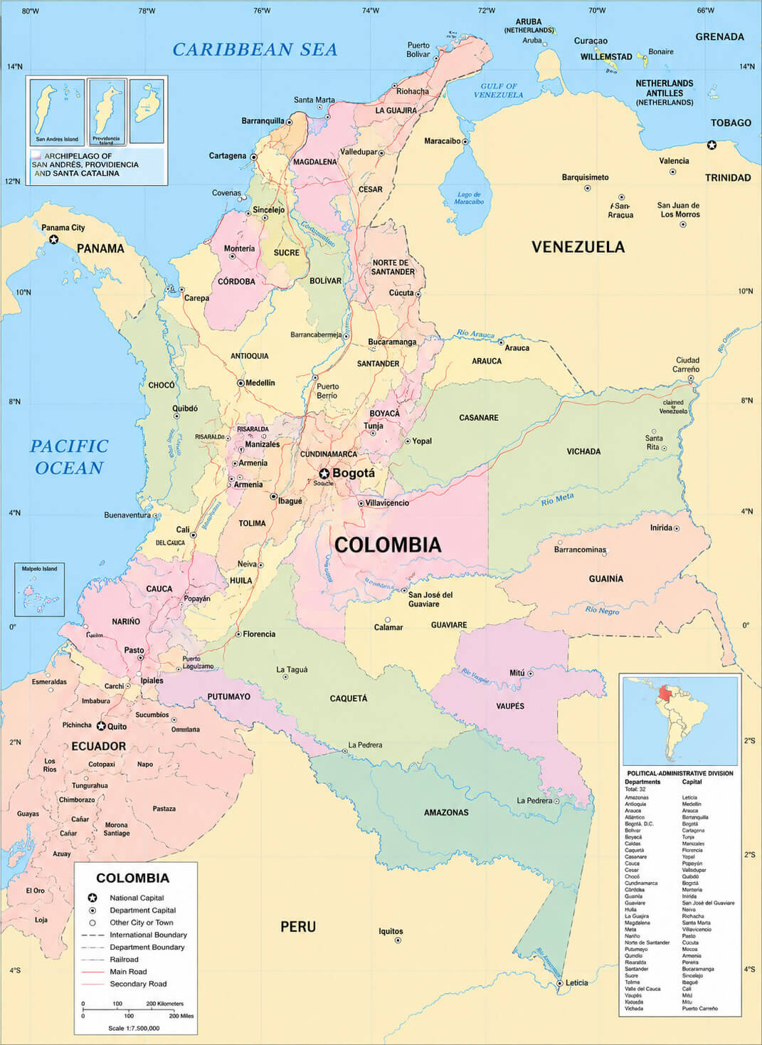 Colombia political divisions map