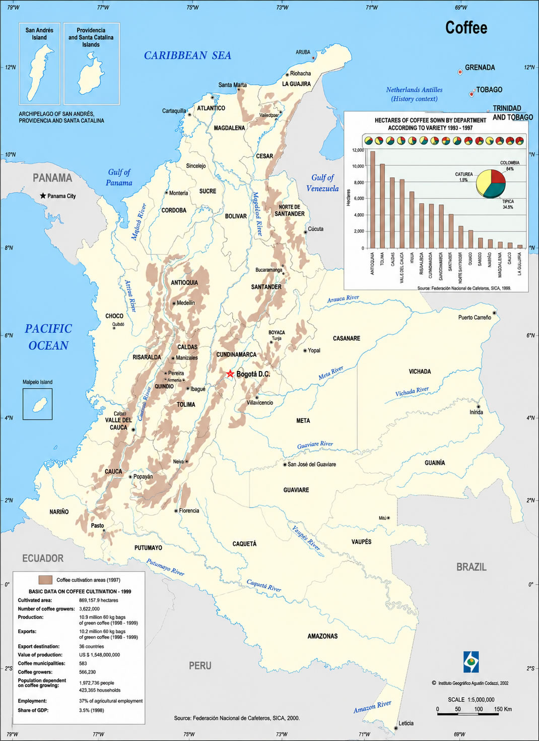 Colombia topographic map
