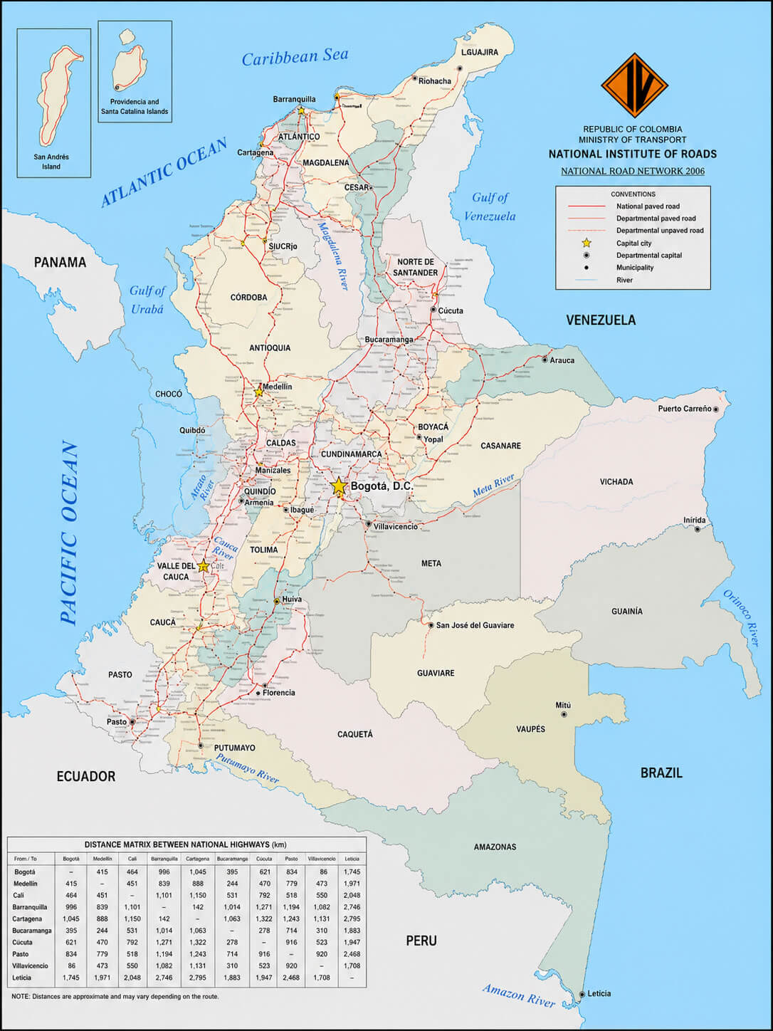 Colombia transportation map