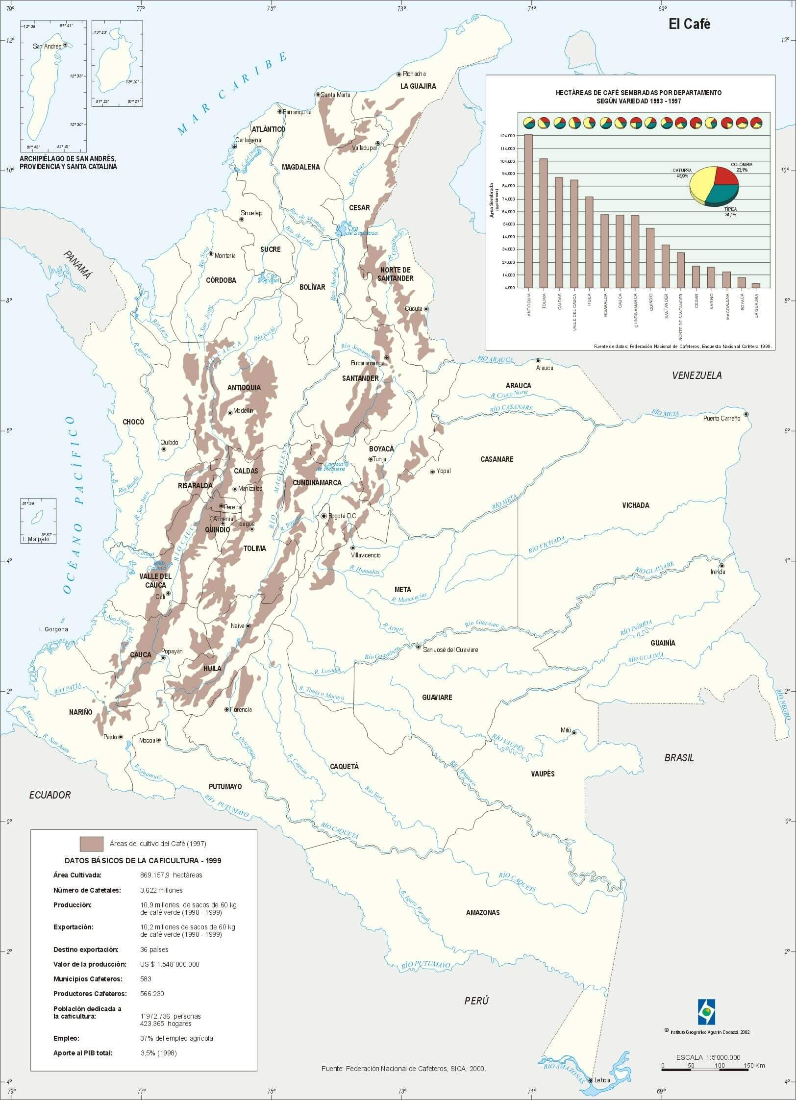 Colombia Physical Map 20 Colombia coffee production map