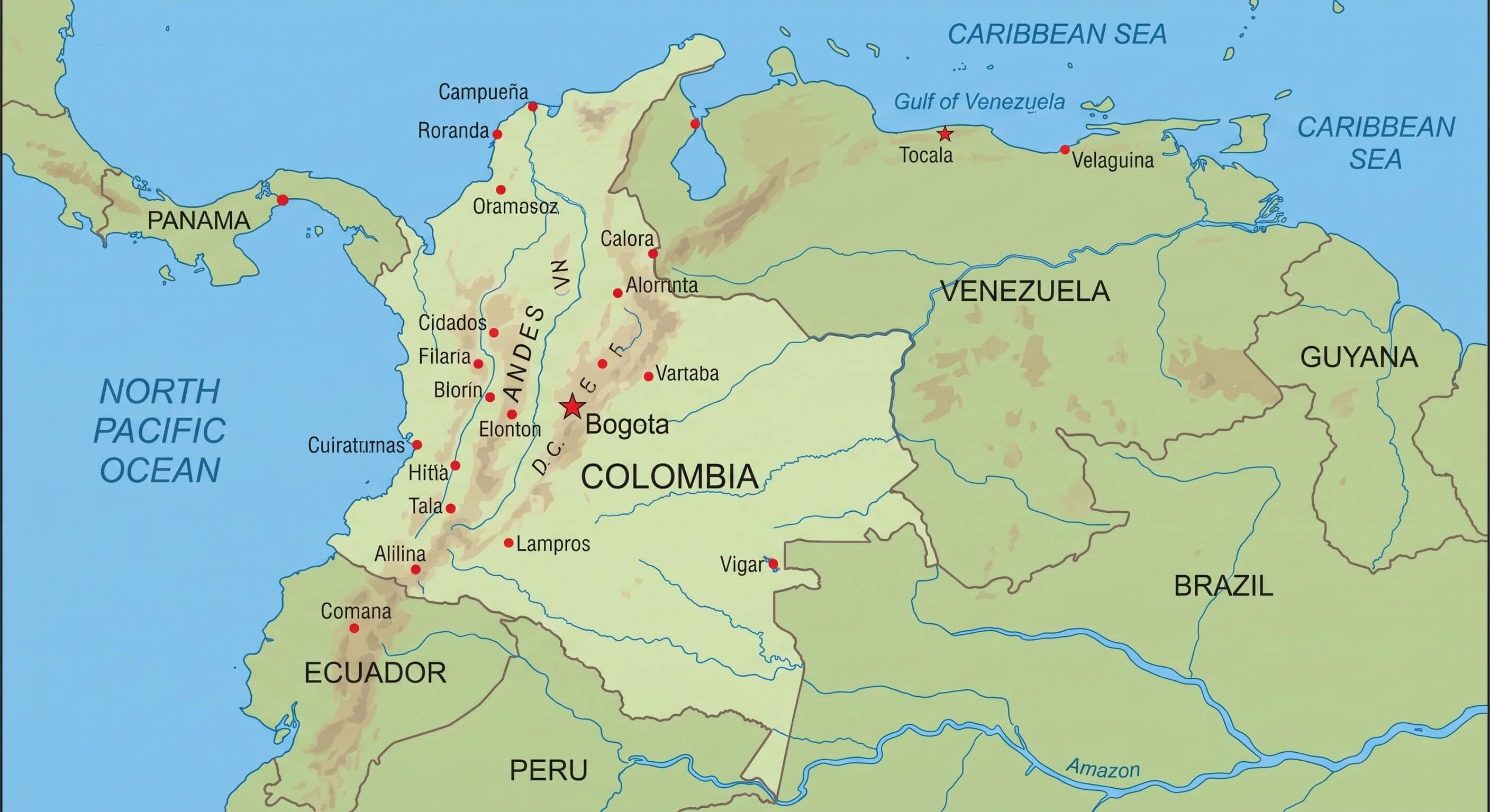 Colombia terrain map