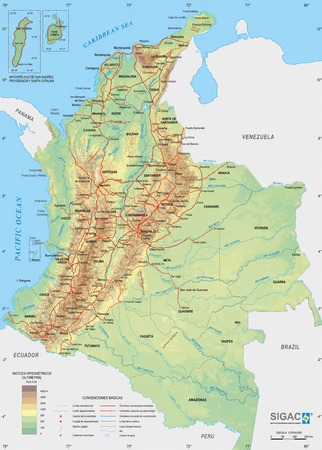 Colombia topography map