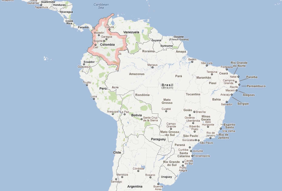 Colombia elevation map