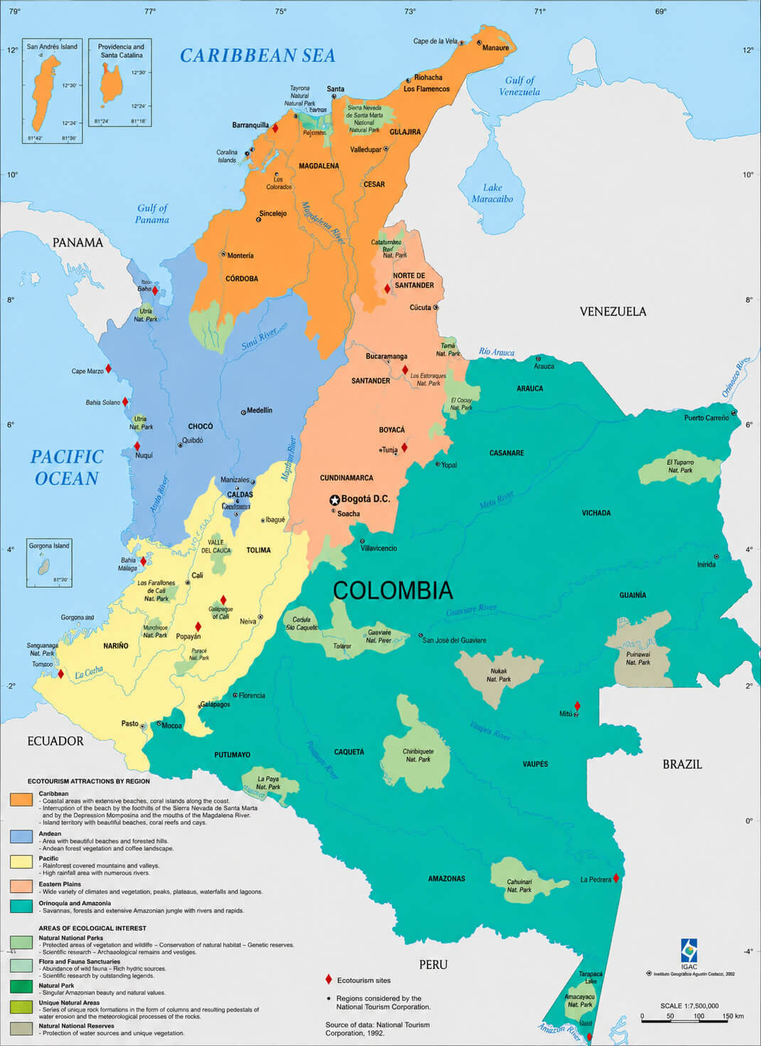 Colombia physical map with rivers