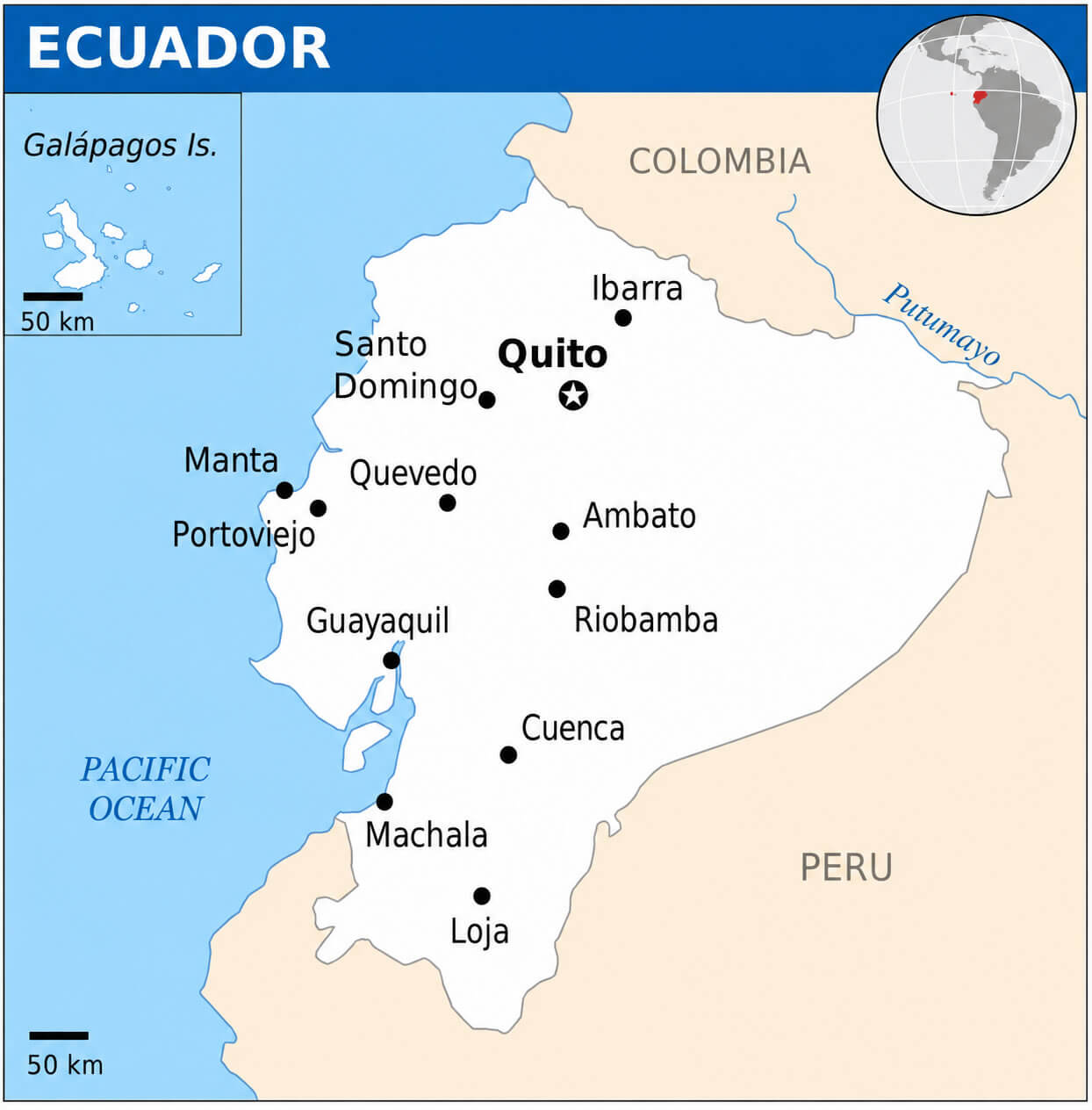 Ecuador location map with main cities