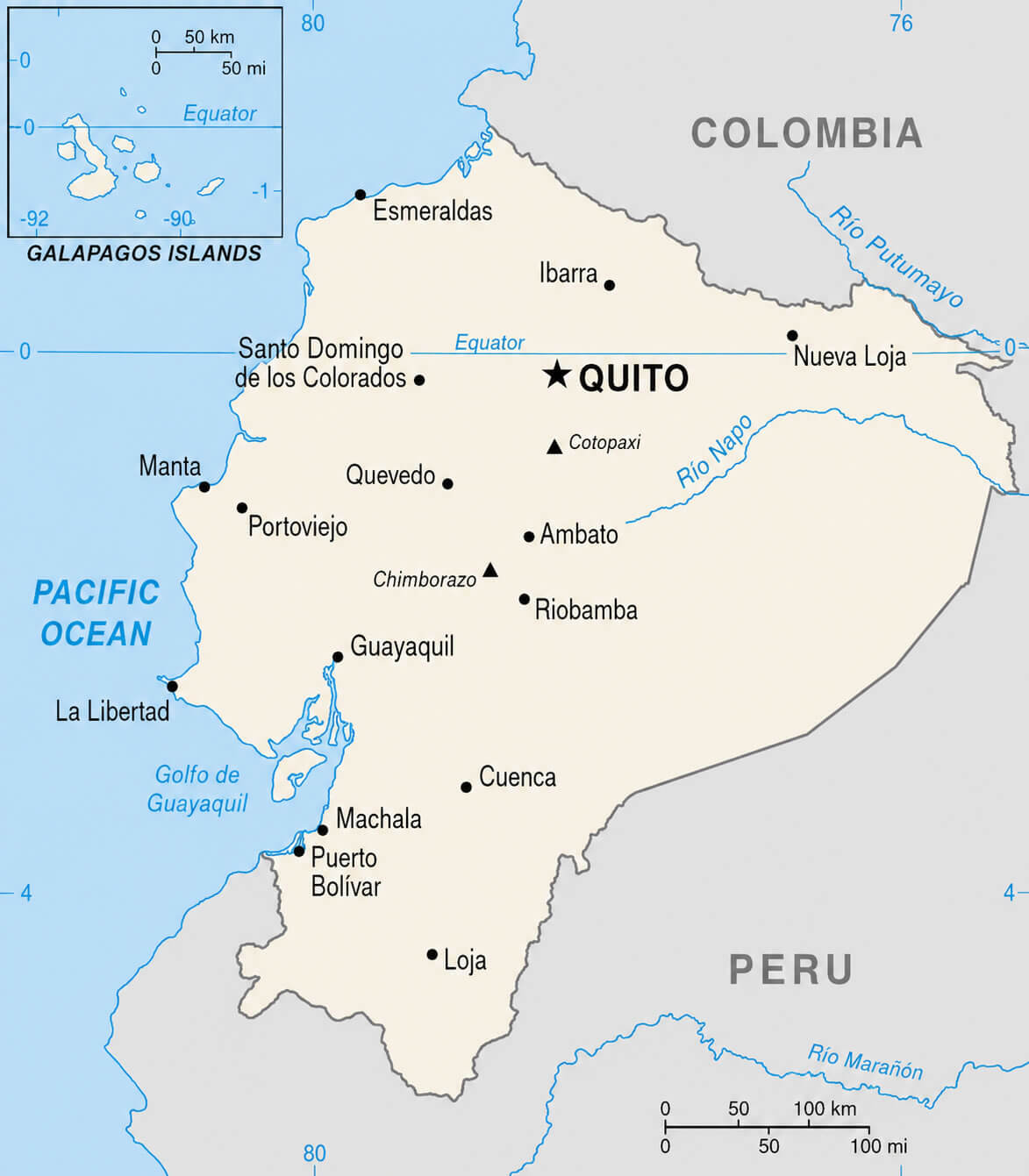 Ecuador major cities map