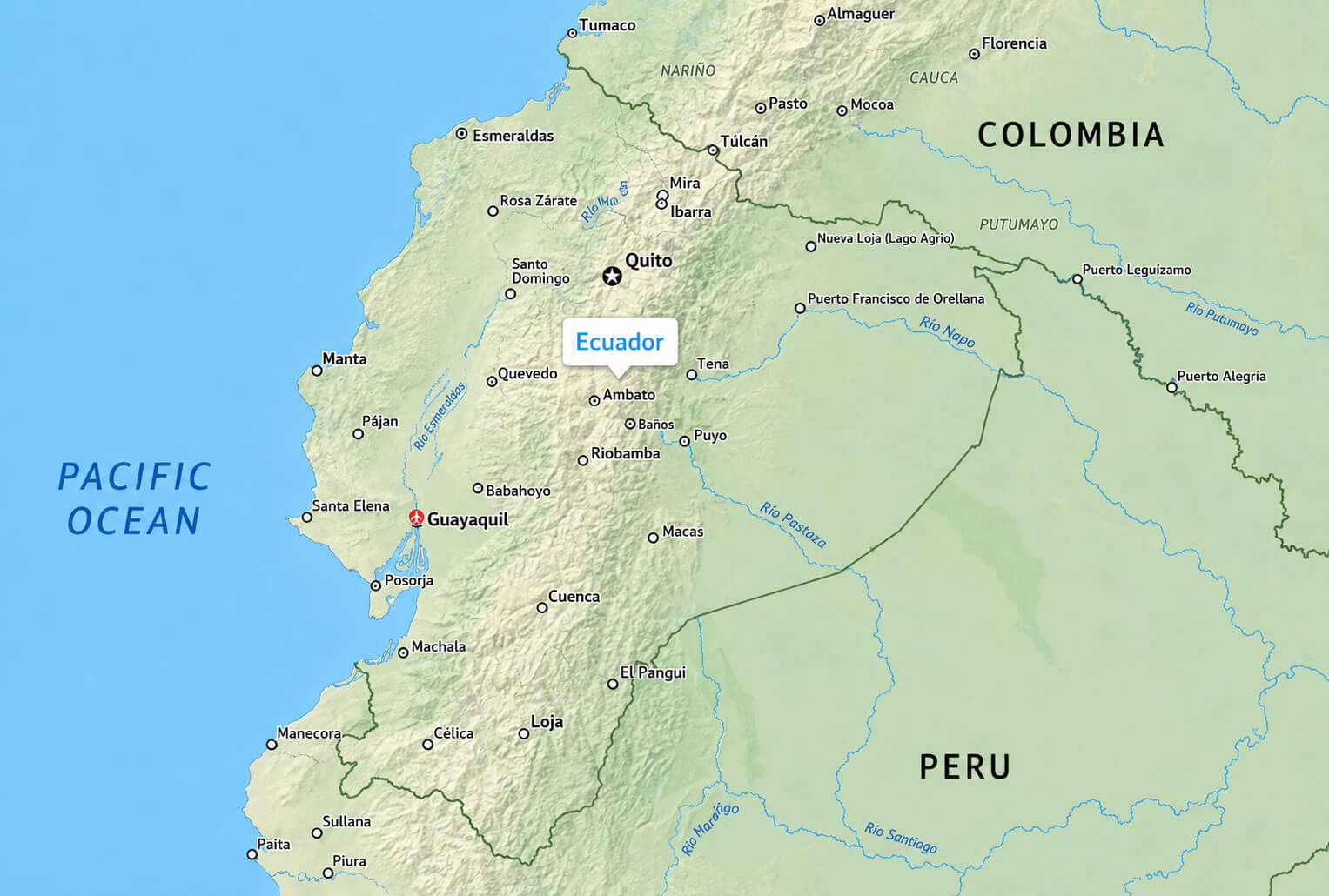 Ecuador physical relief map