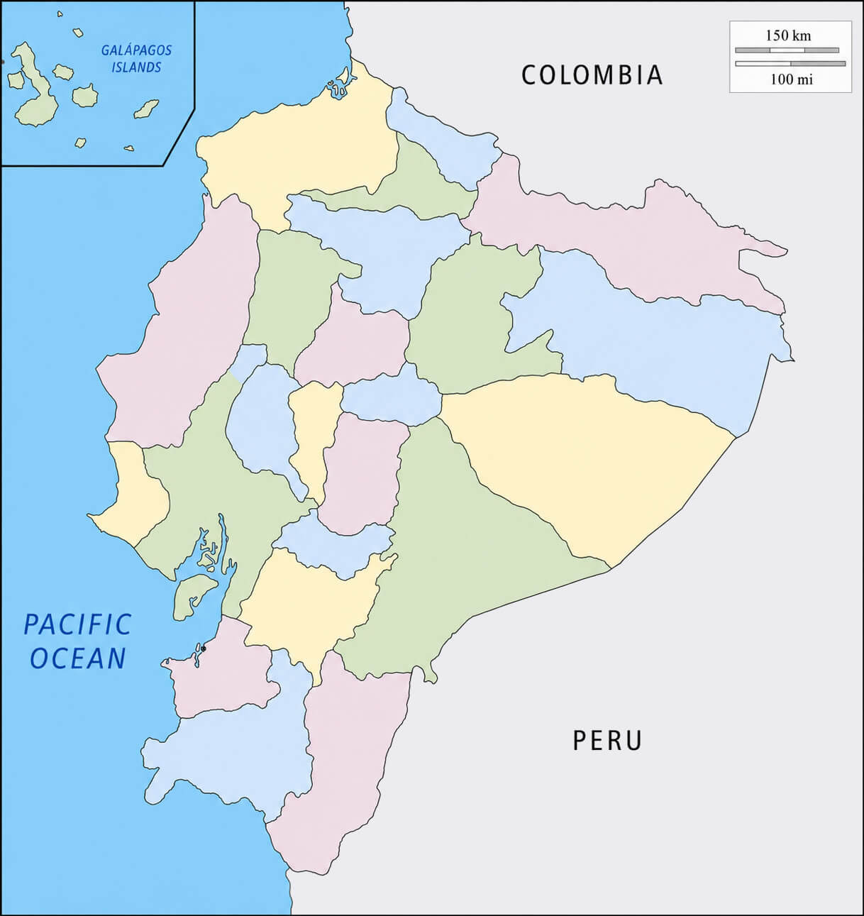Ecuador blank map with regions