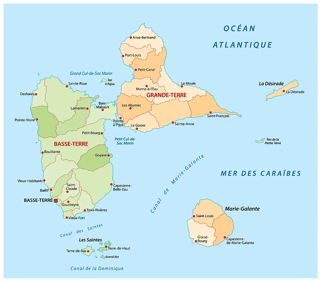 Guadeloupe cities map