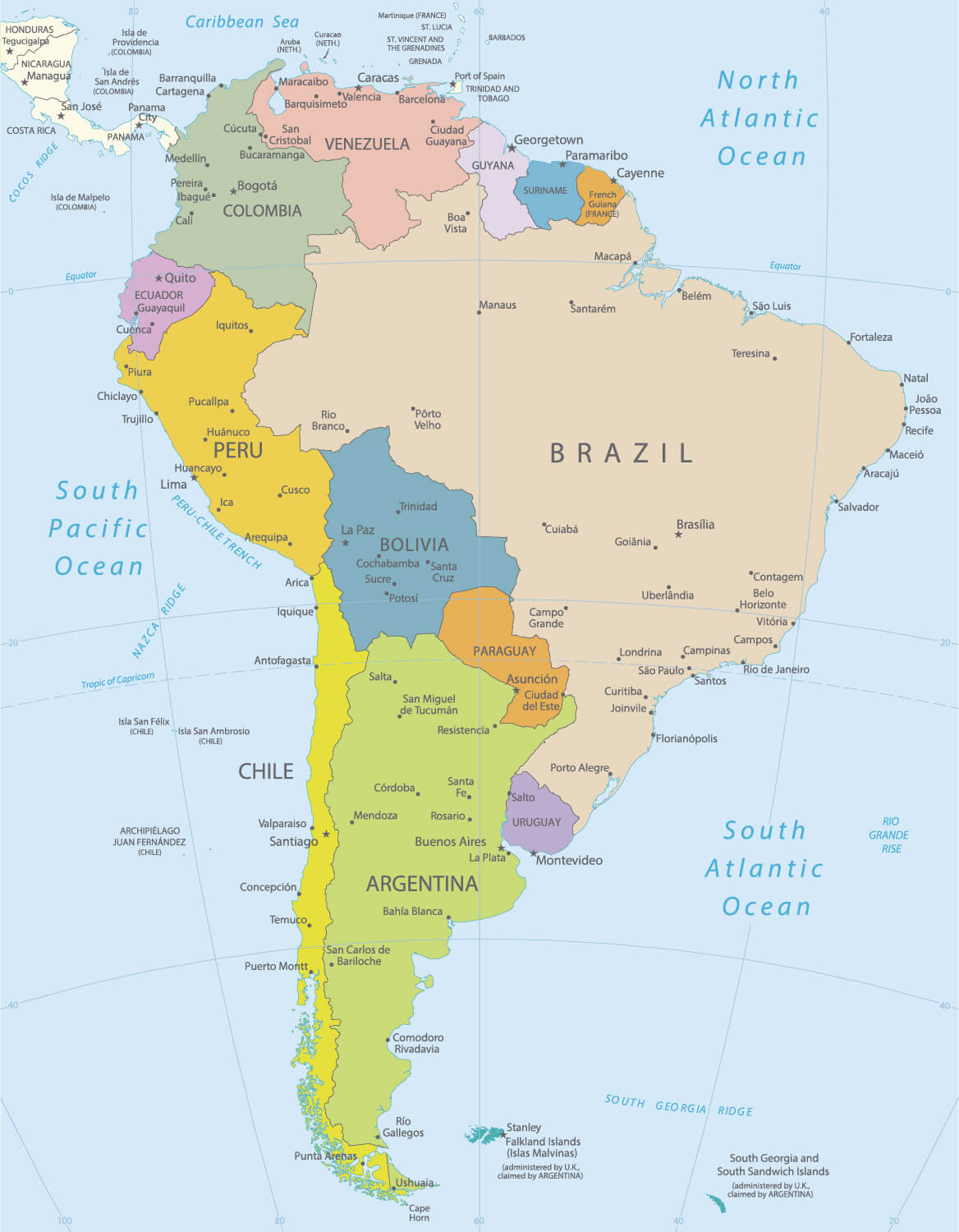 South America High-Resolution Map 29 Detailed South America cities map