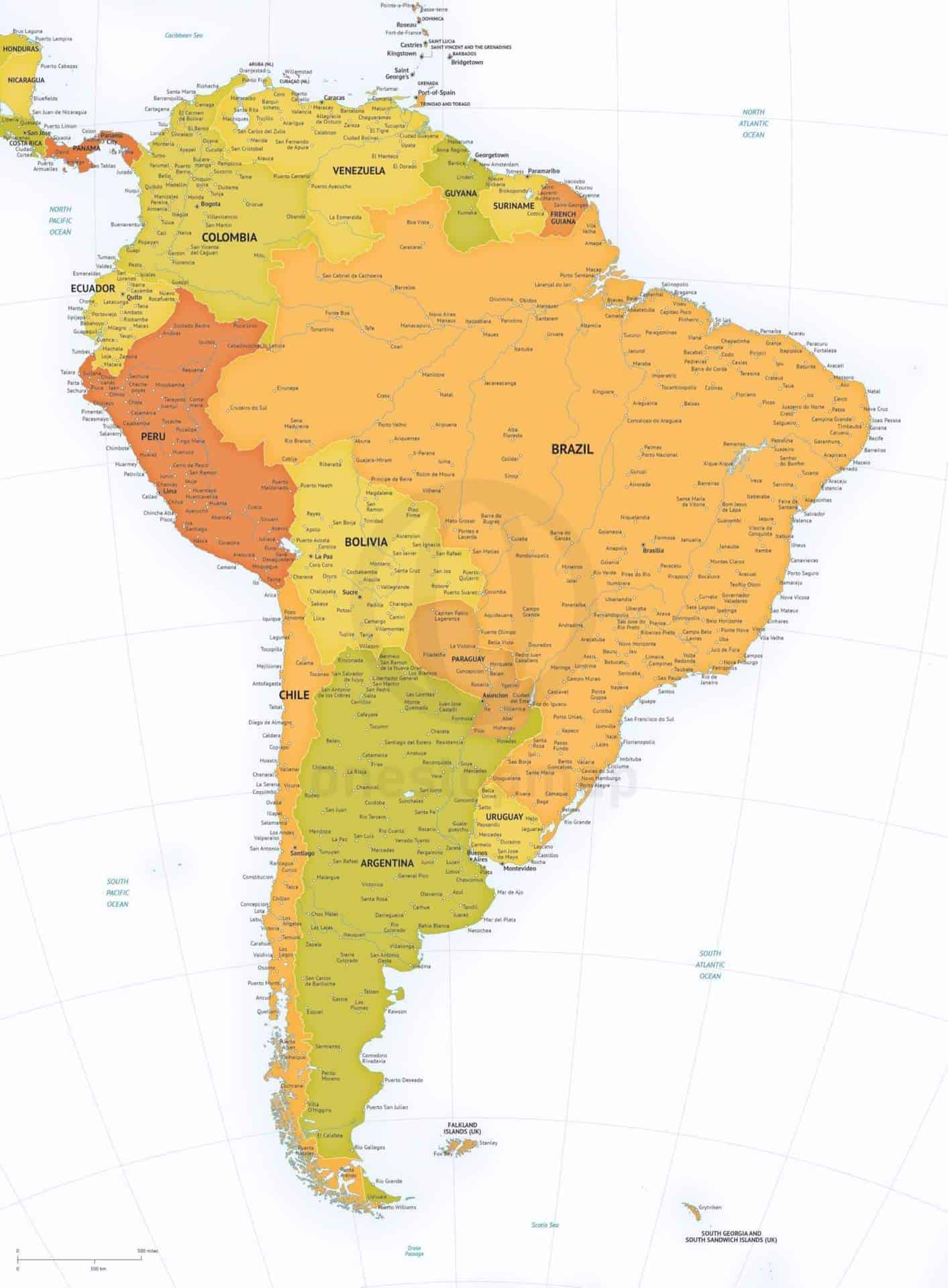 High-resolution South America map