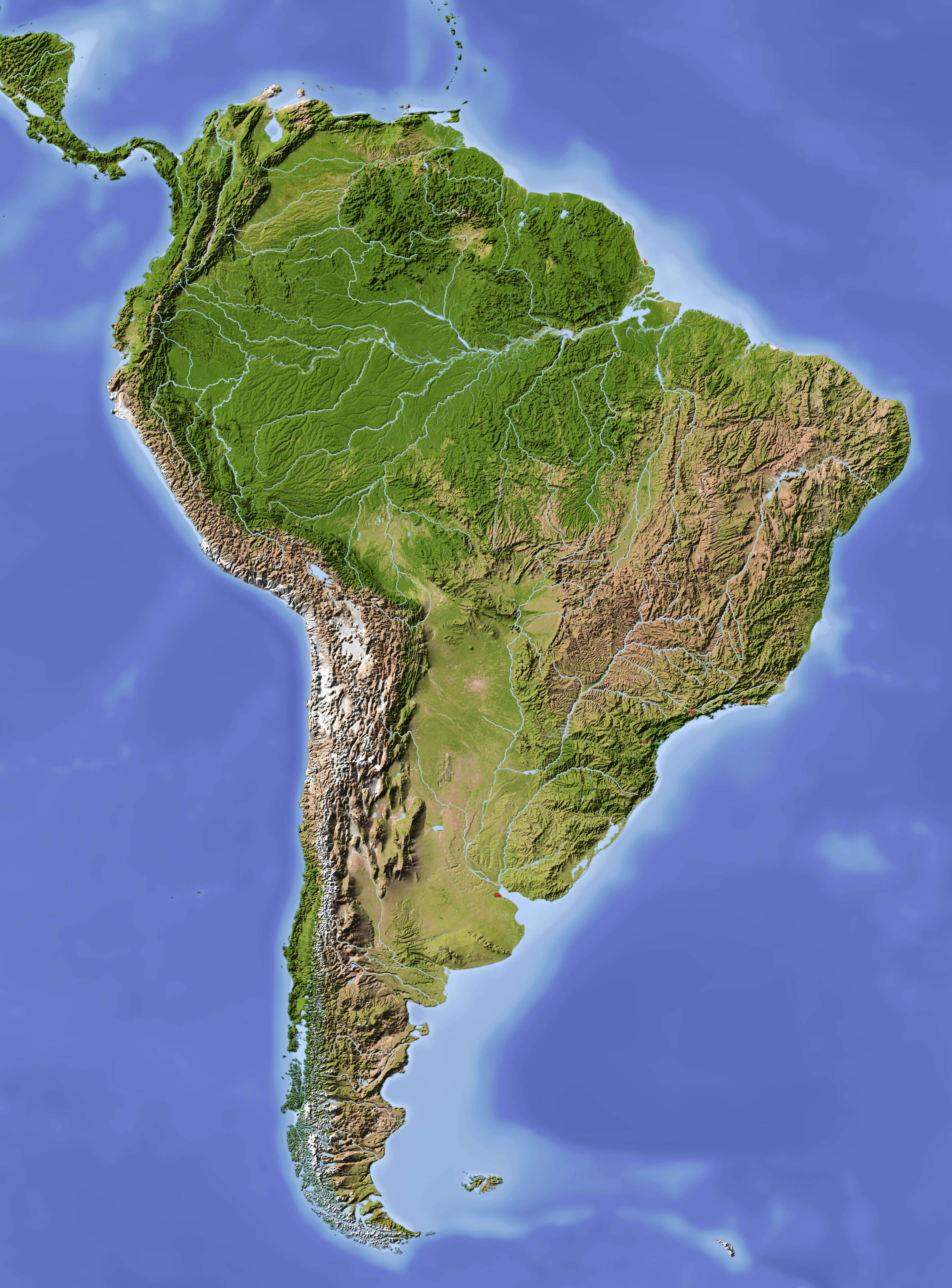 High-resolution South America satellite map