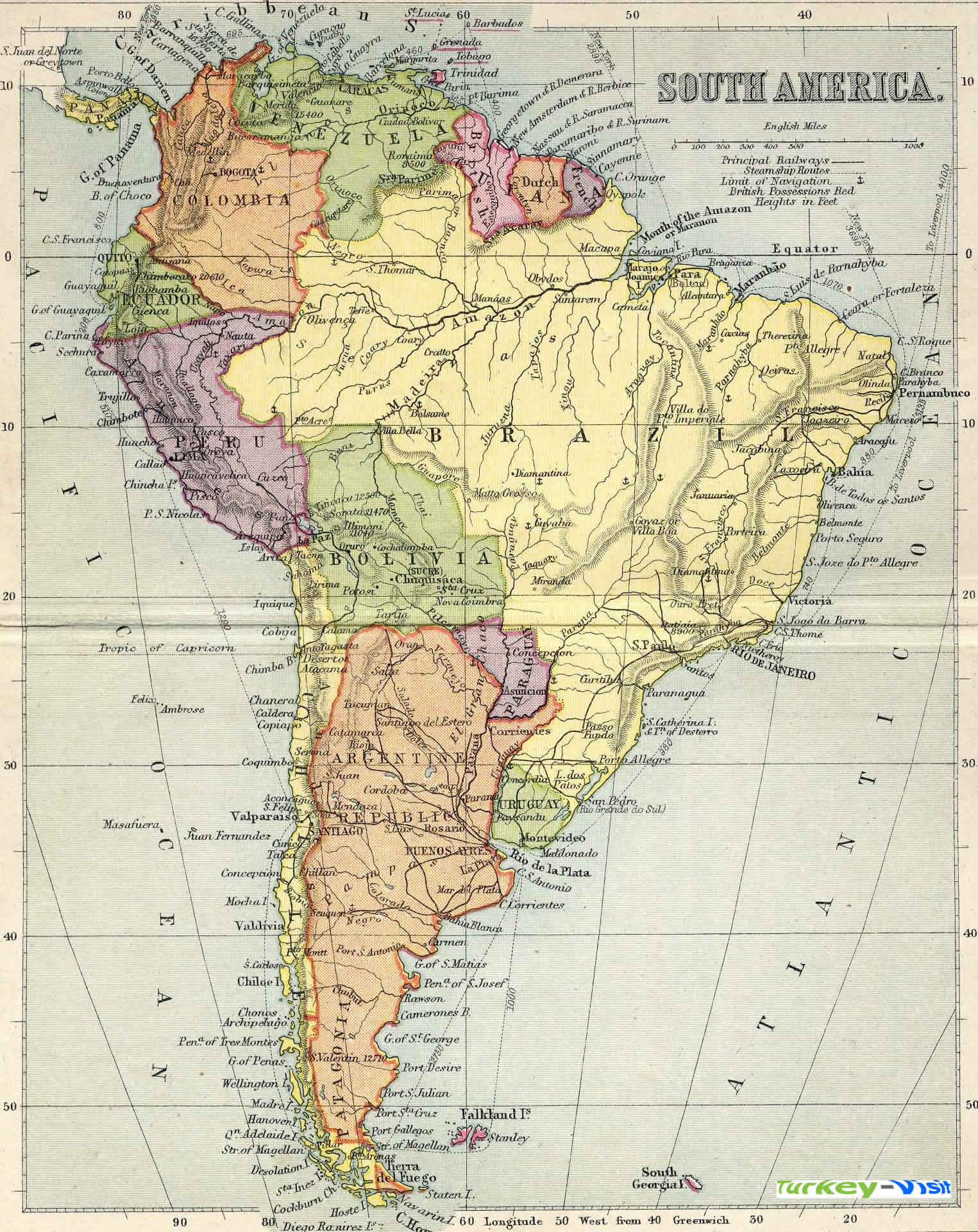 Large South America cities map 1911