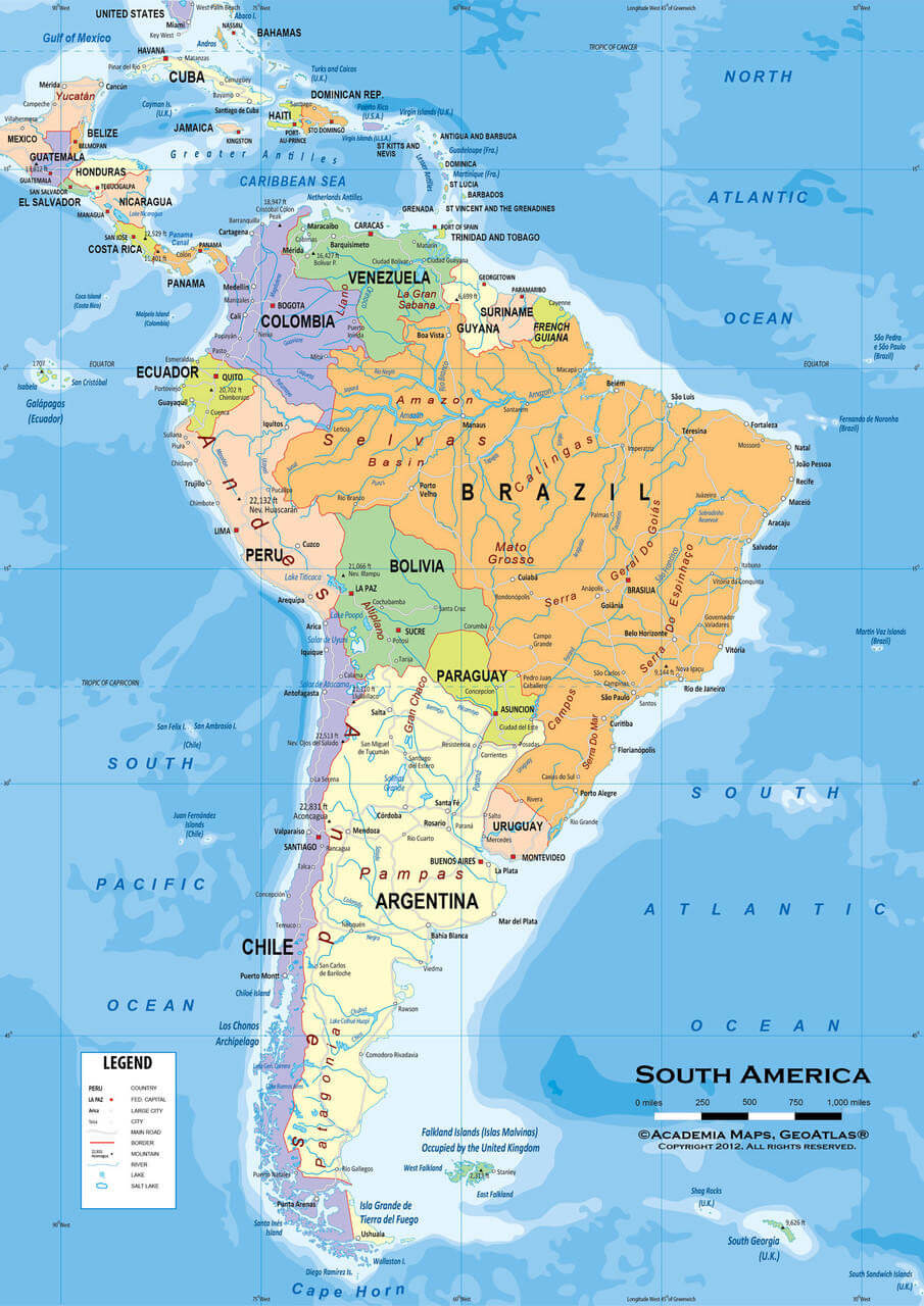 South America High-Resolution Map 36 Large South America political map