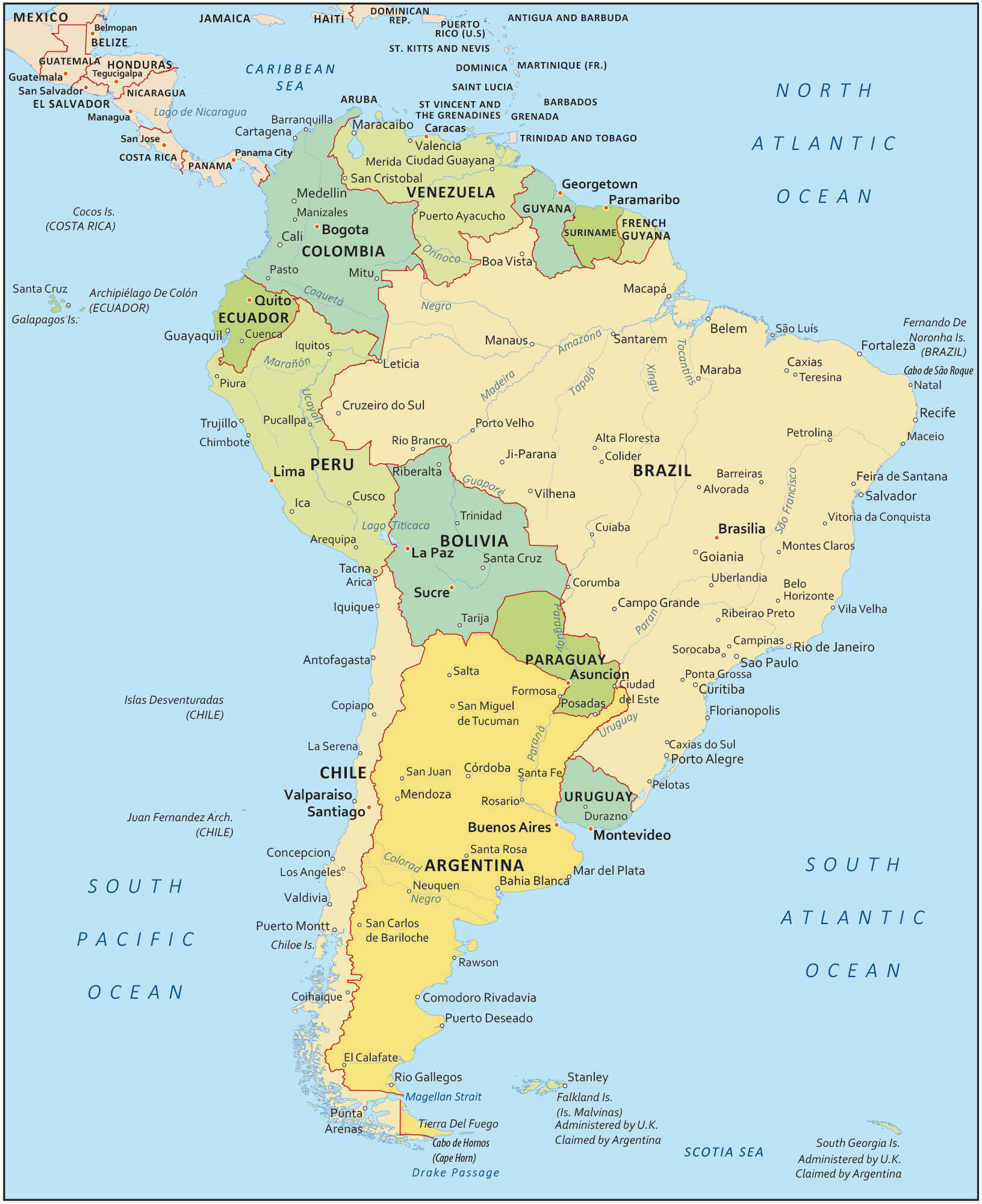 South America cities map