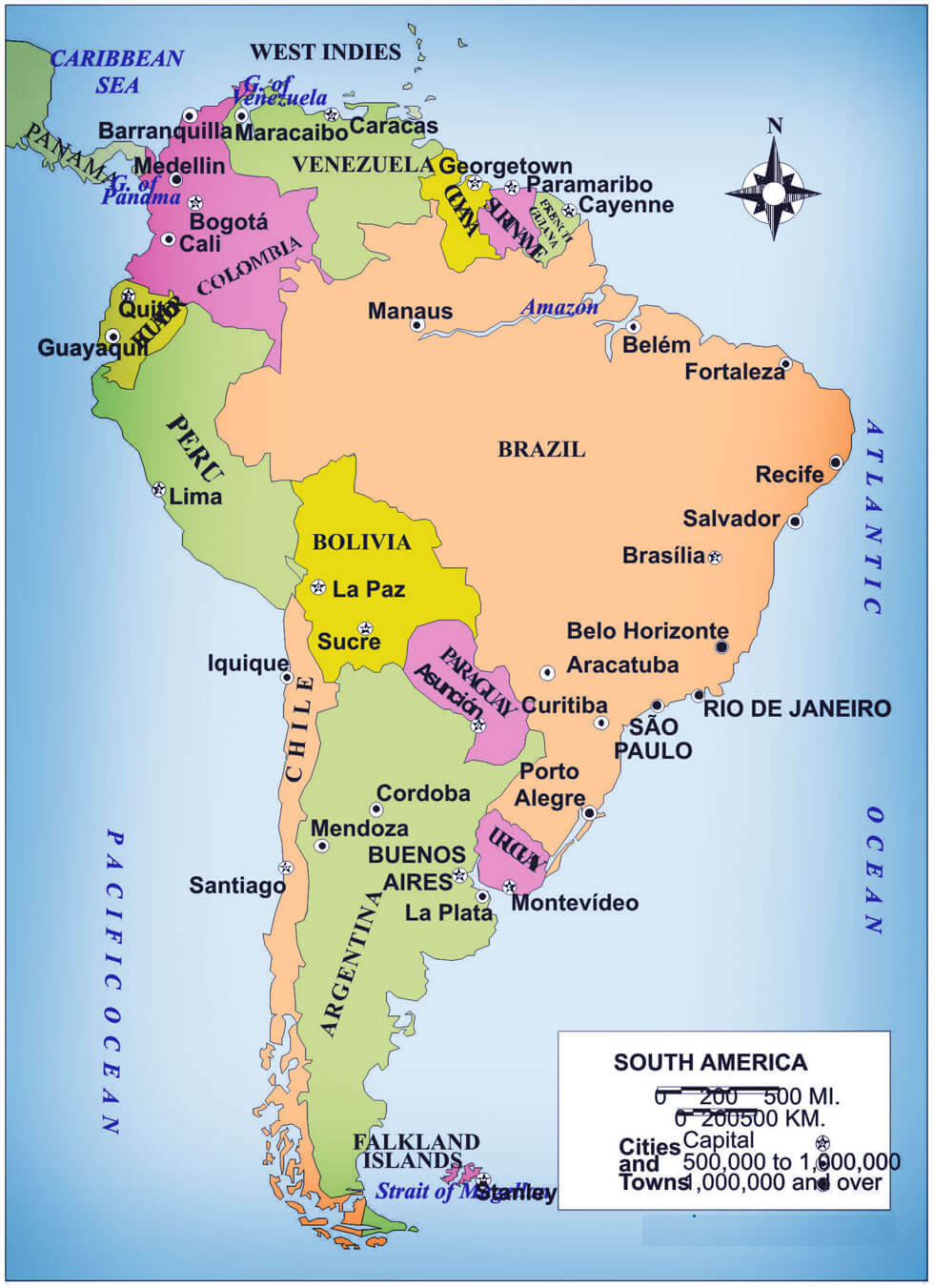 South America main cities map