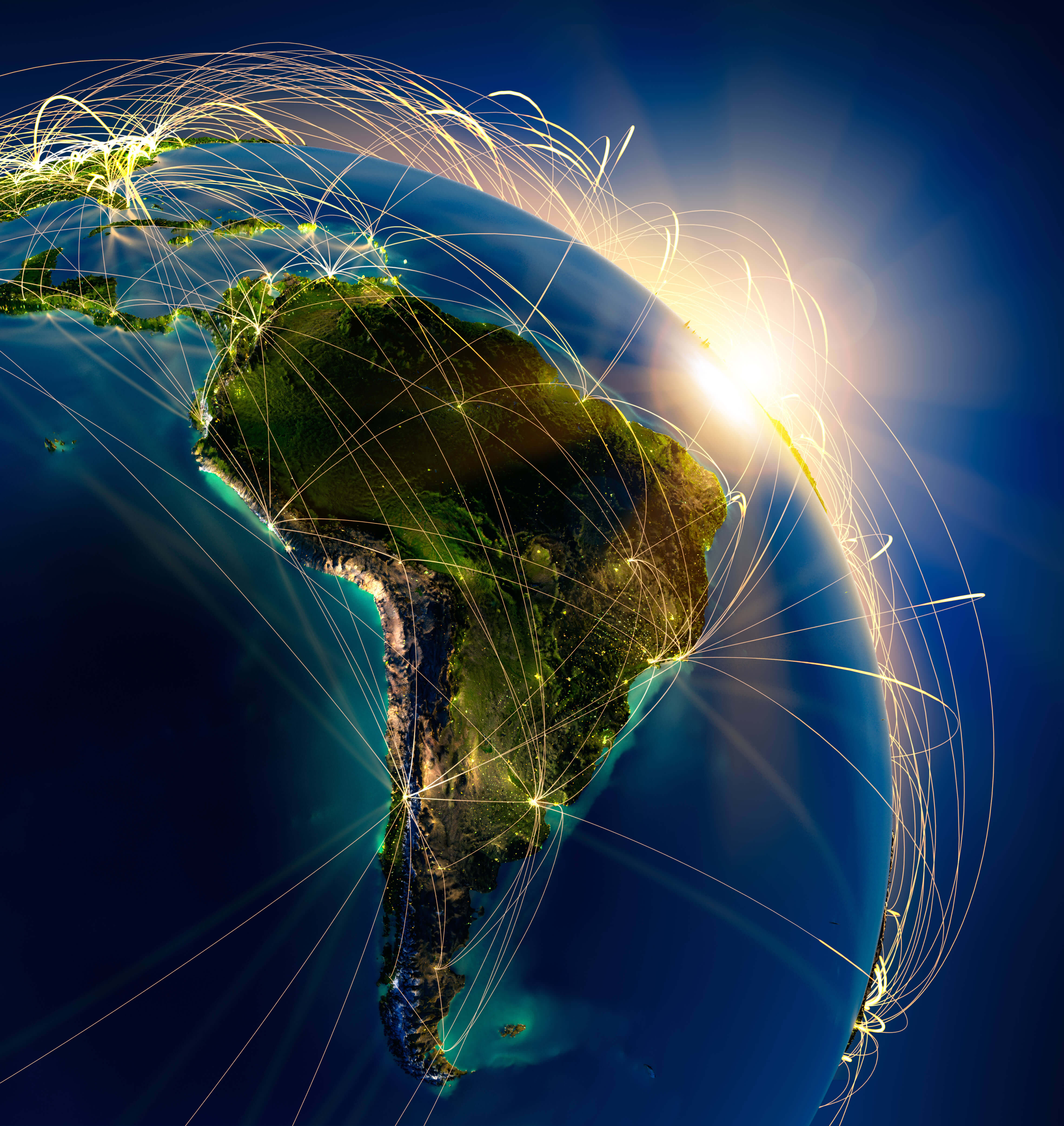 South America map from space