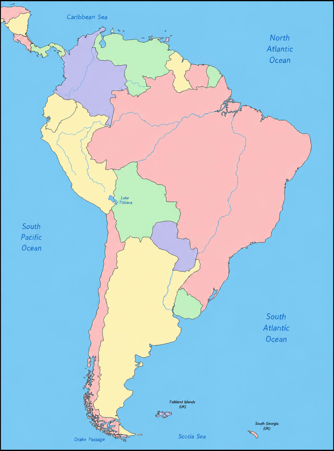 South America blank political boundaries map