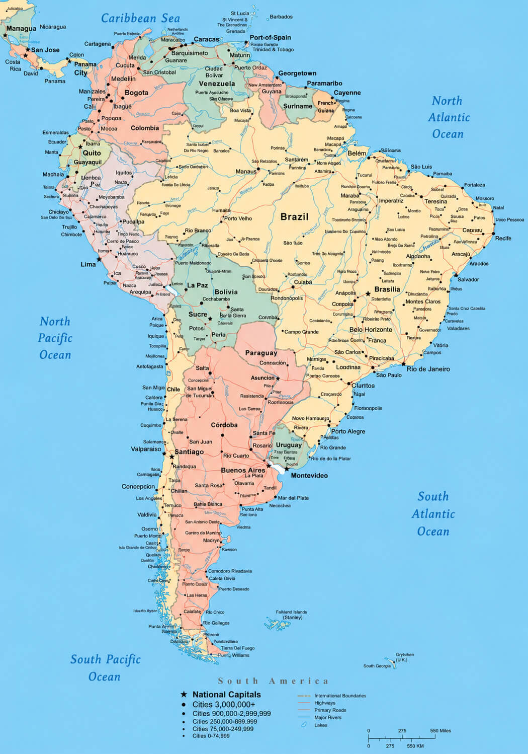 South America detailed political map