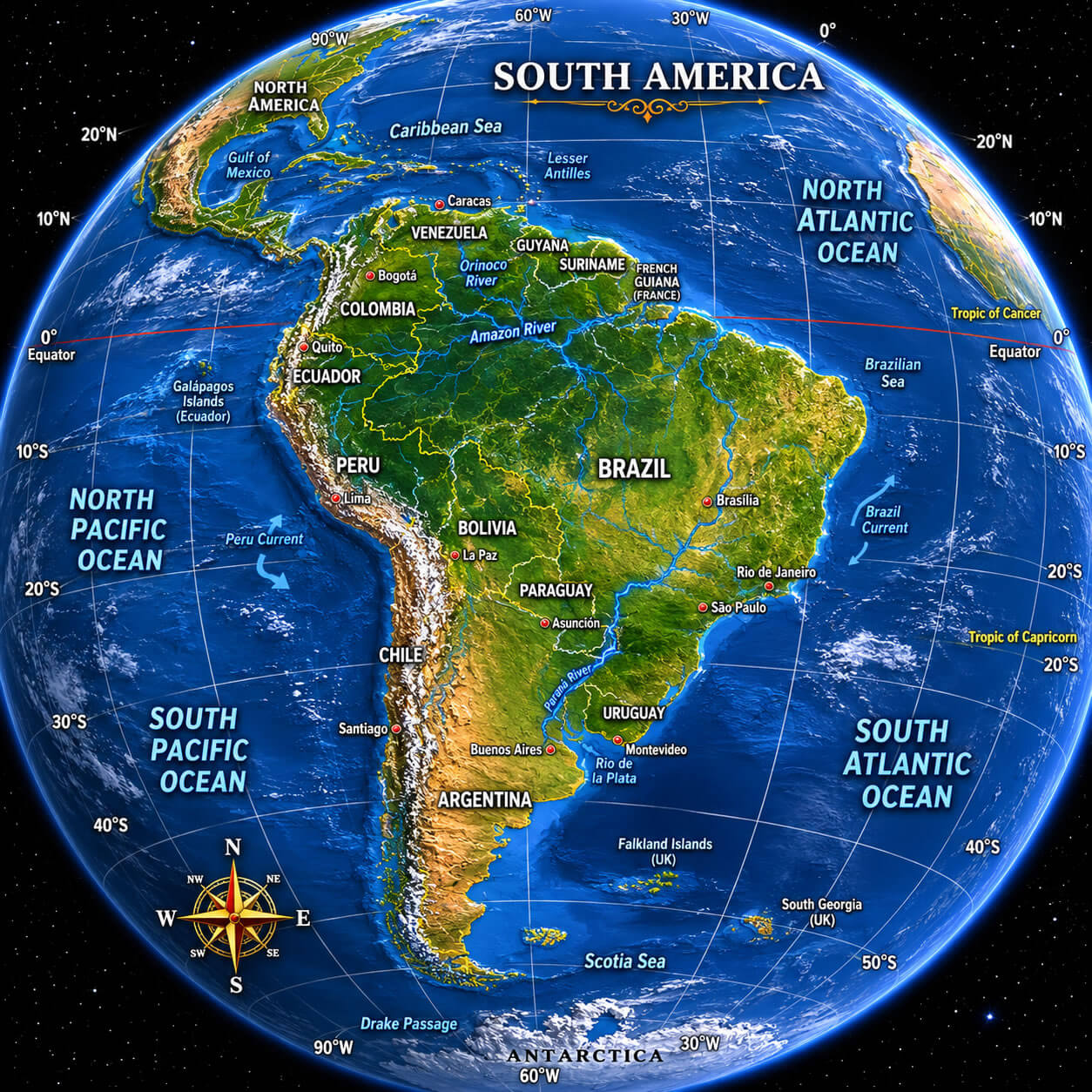 South America Earth globe view map