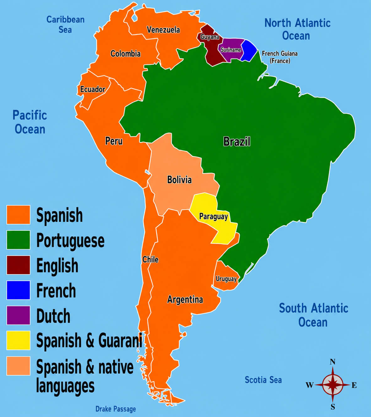 South America language distribution map