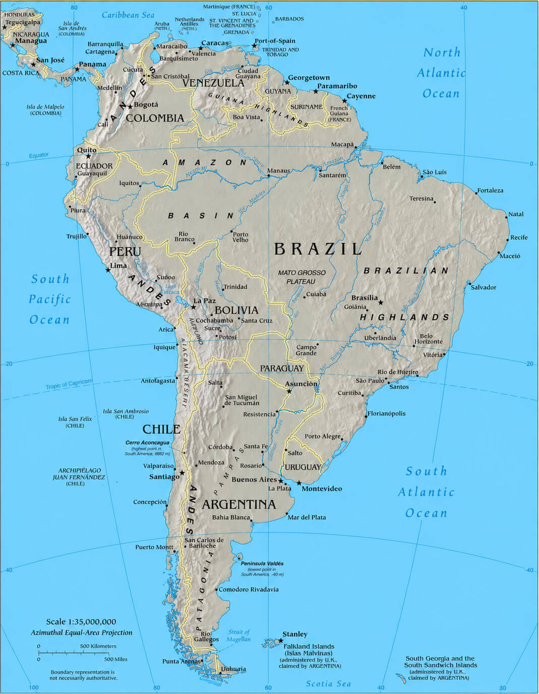 South America physical geography map