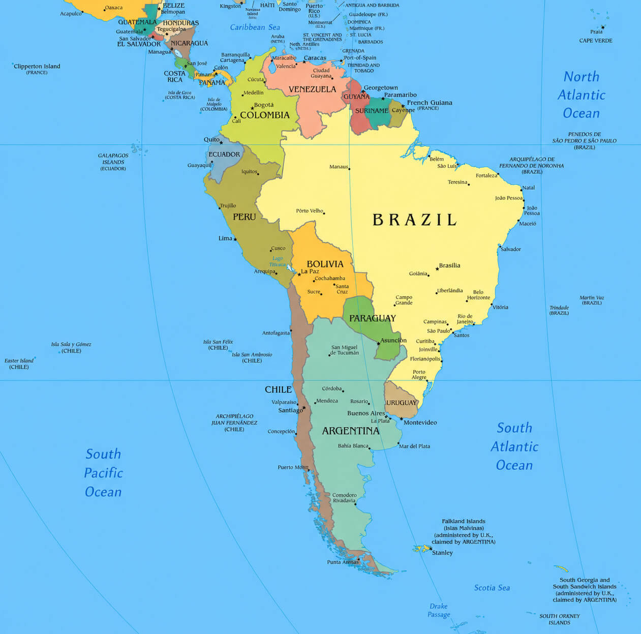 South America political countries map
