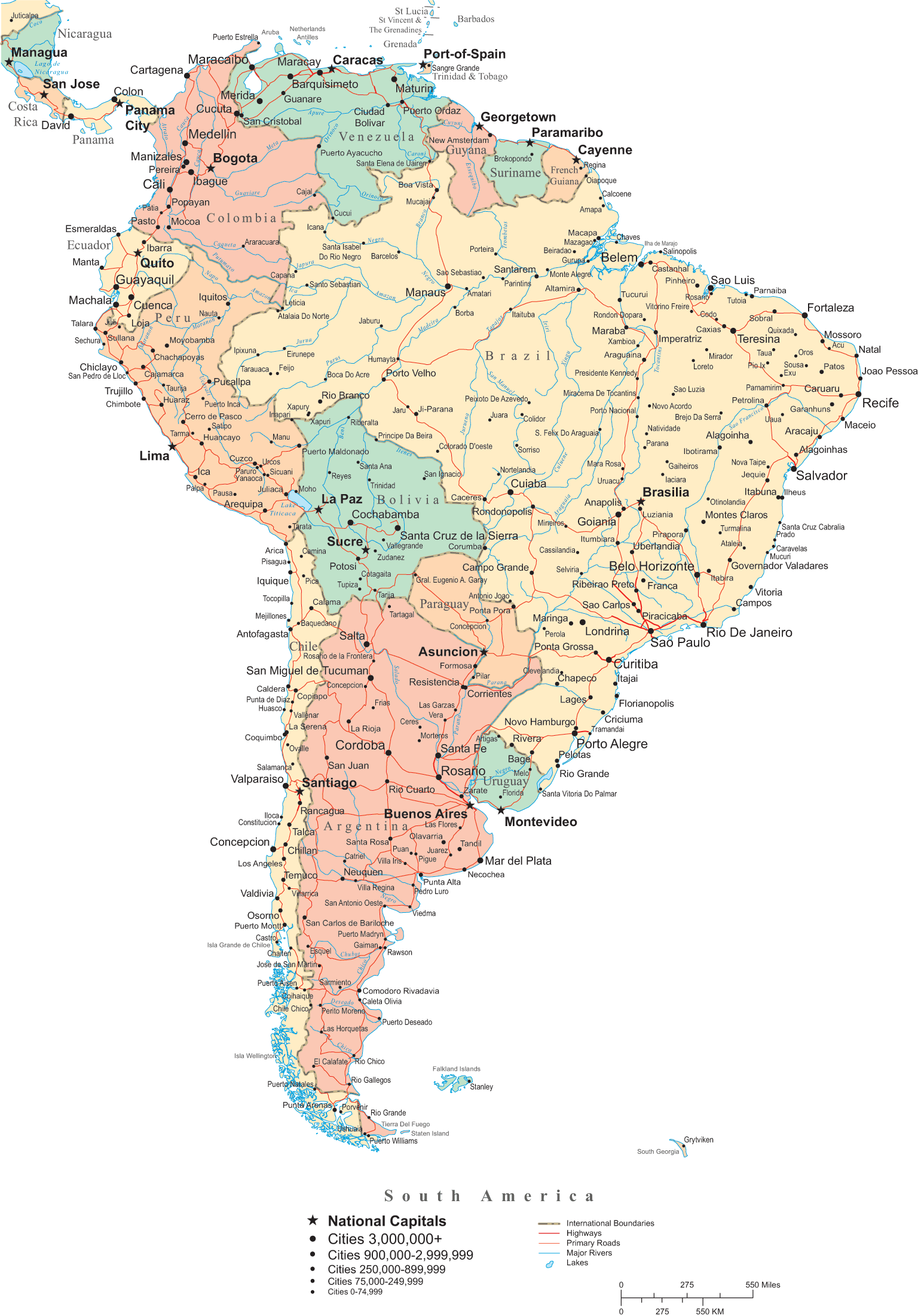 South America political countries map