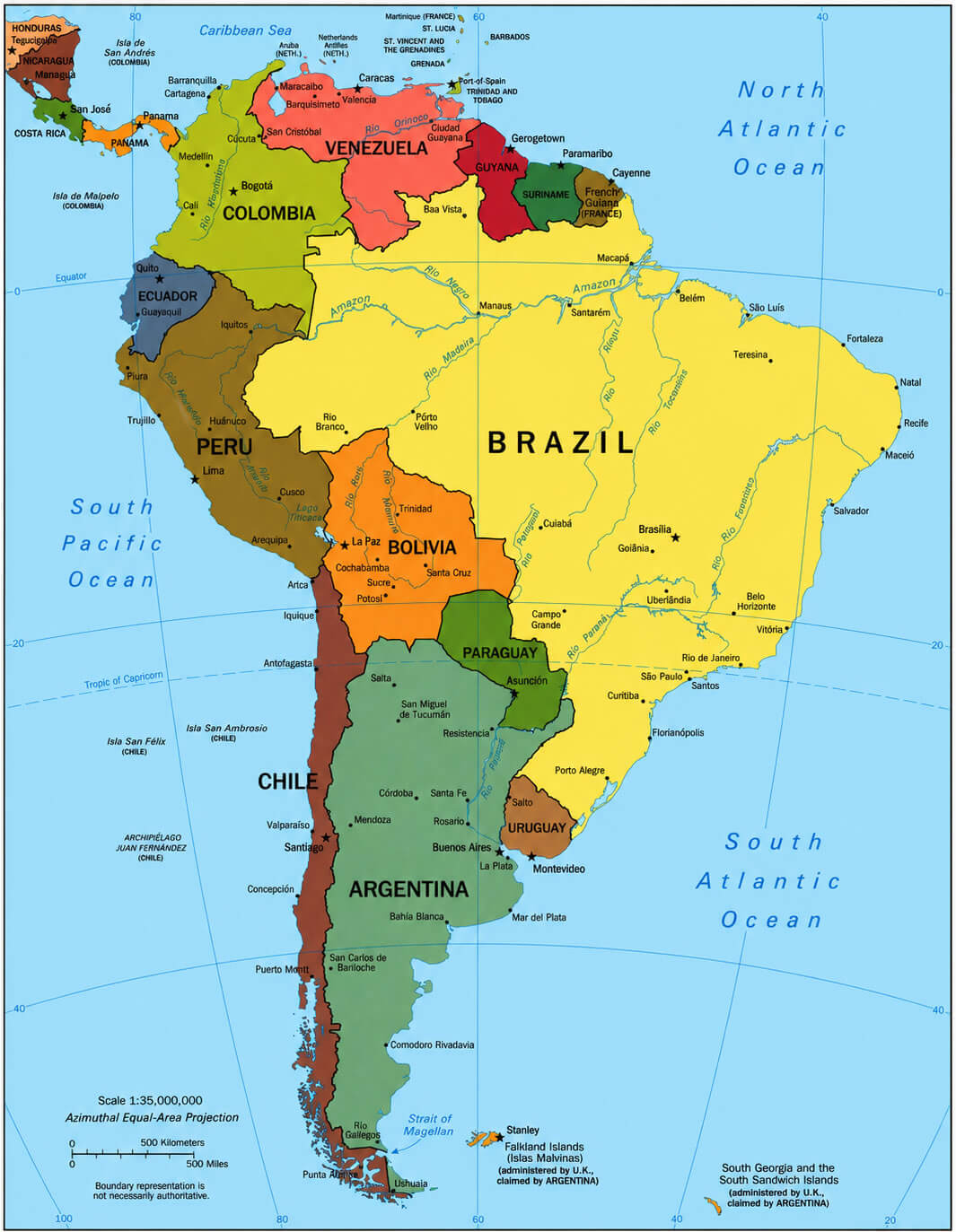 South America political regions map