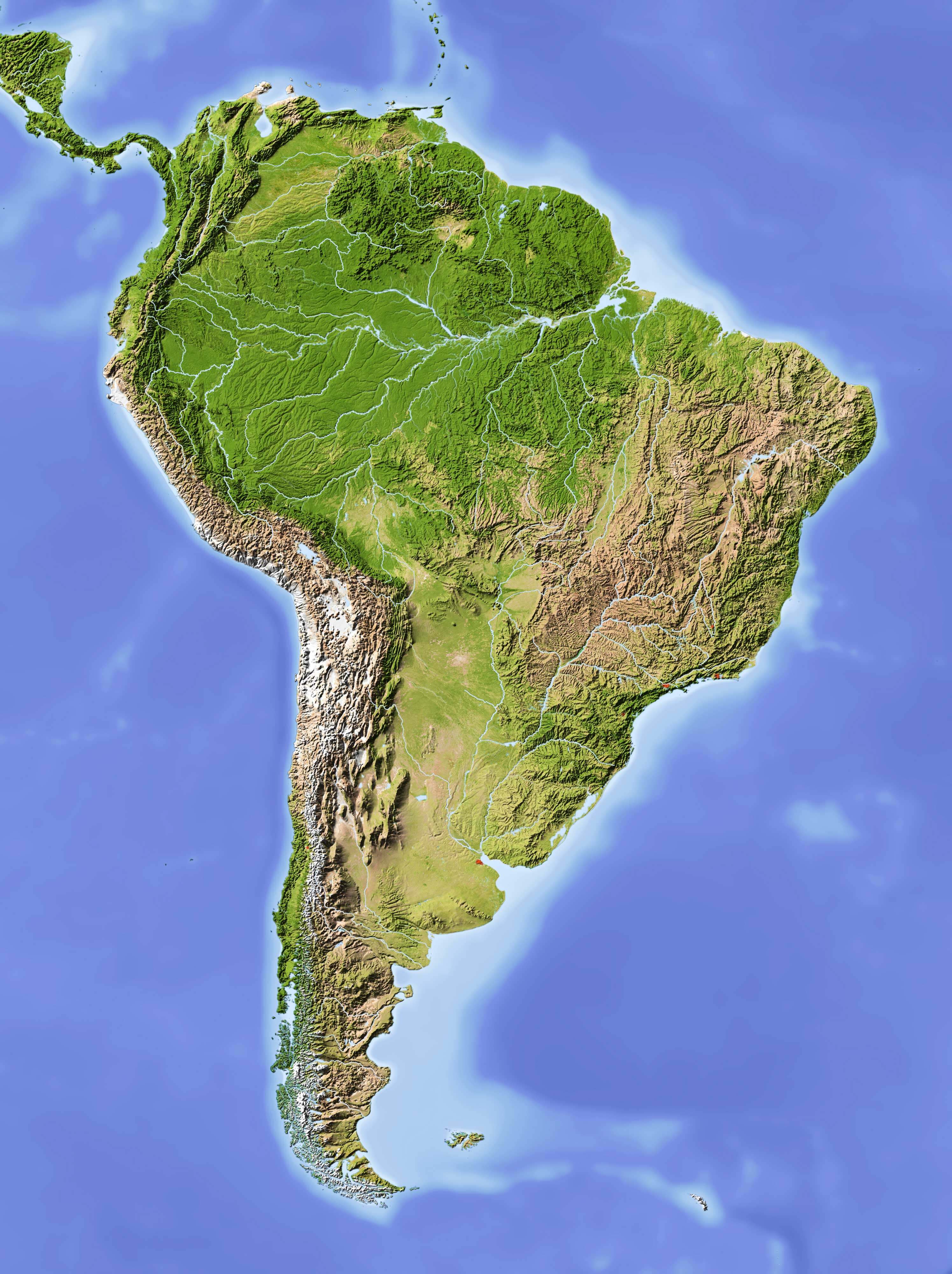 South America relief physical map
