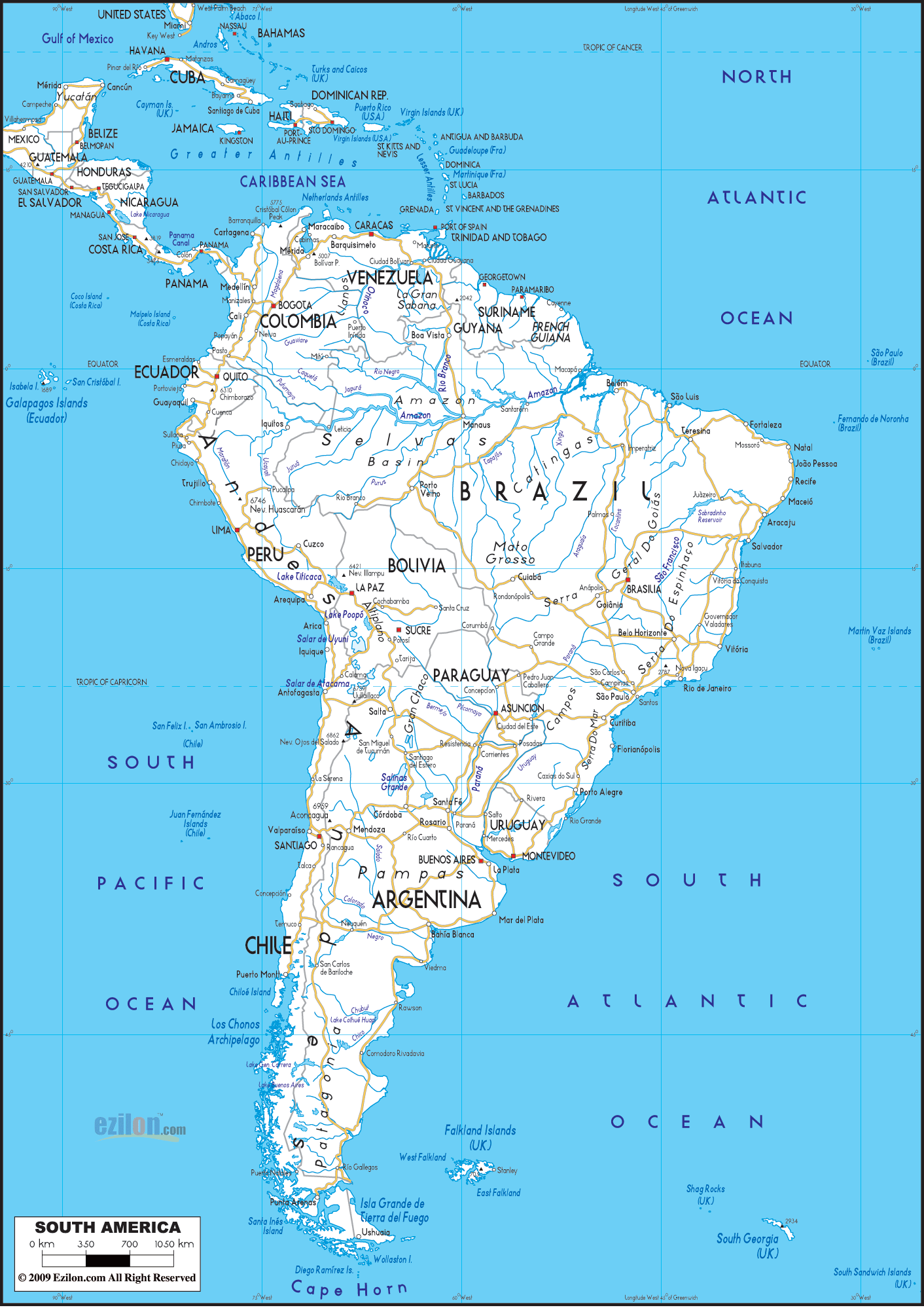 South America road network map