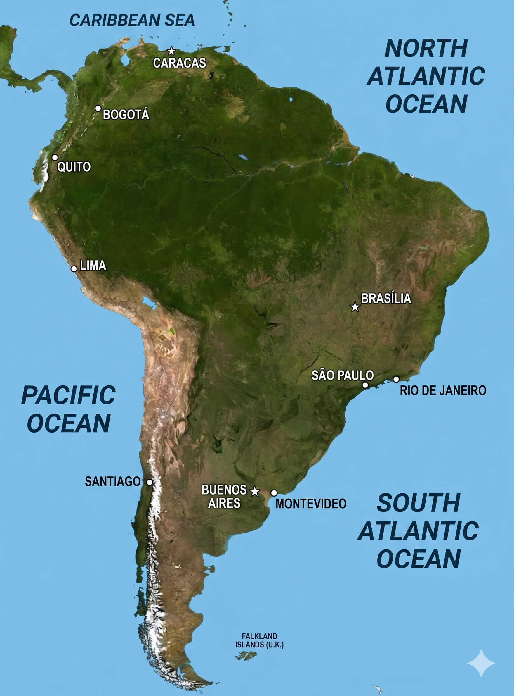 South America satellite globe map