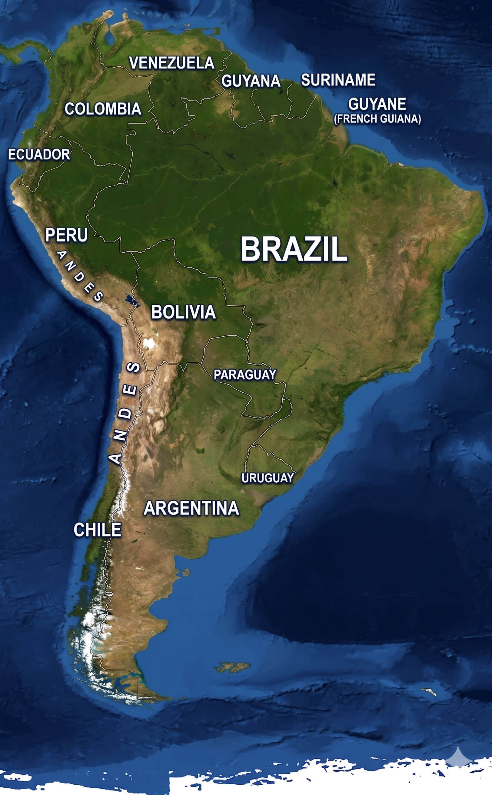 South America satellite terrain map