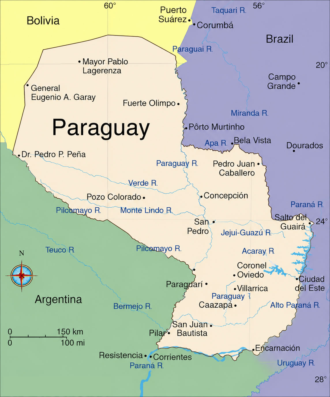 Paraguay cities rivers map