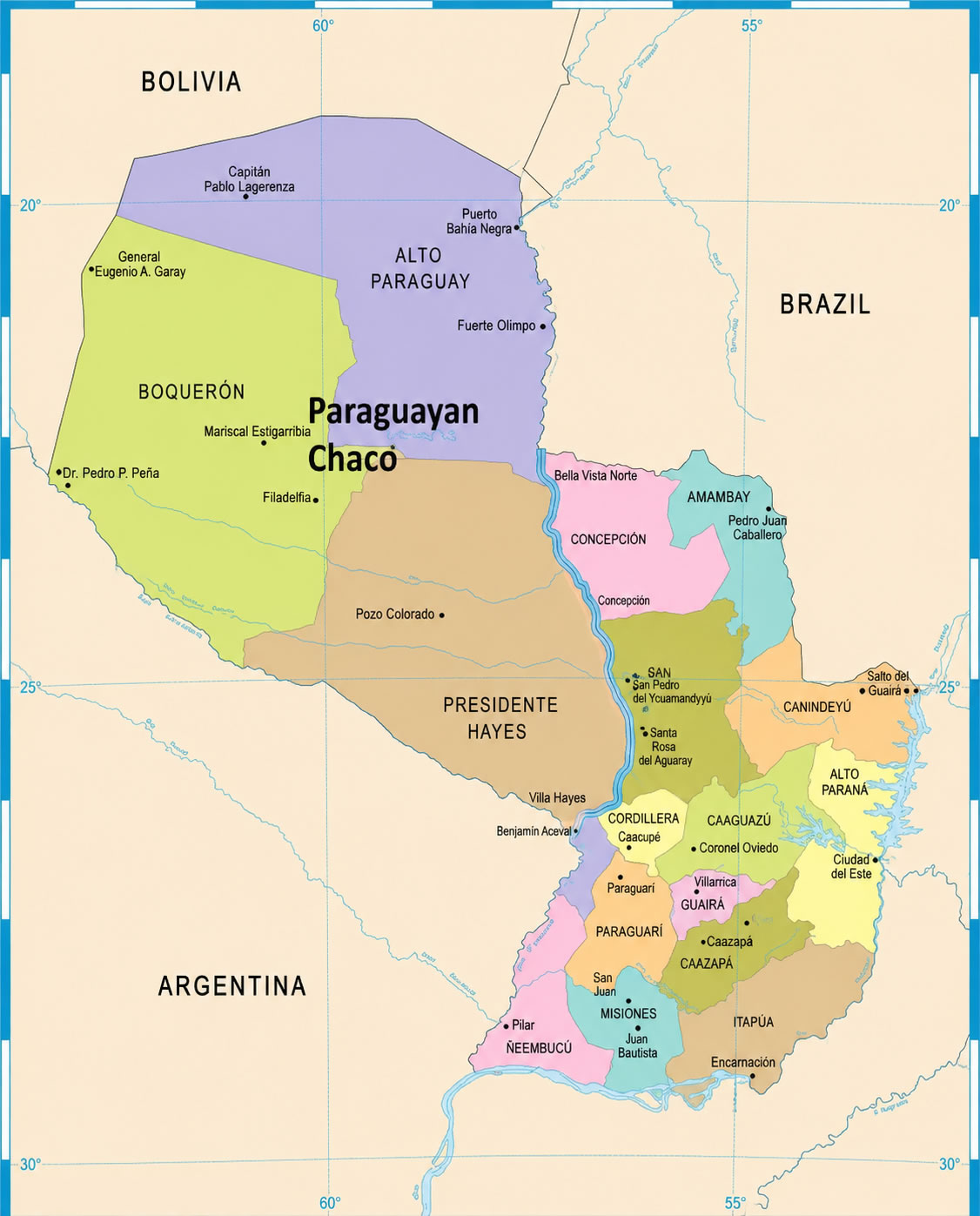 Paraguay colorful political map