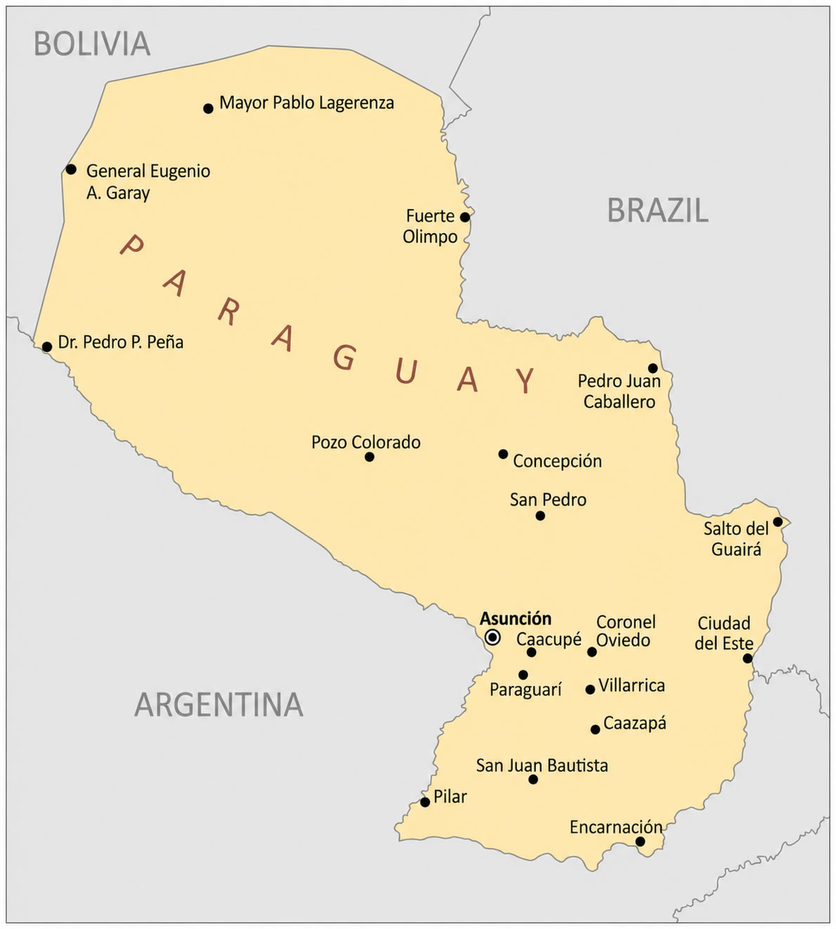 Paraguay country map with main cities