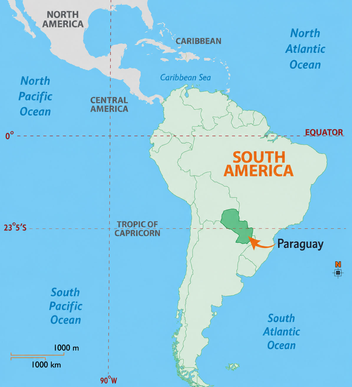 Paraguay location on South America map
