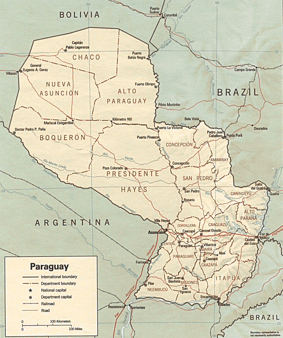 Paraguay shaded relief map 1990