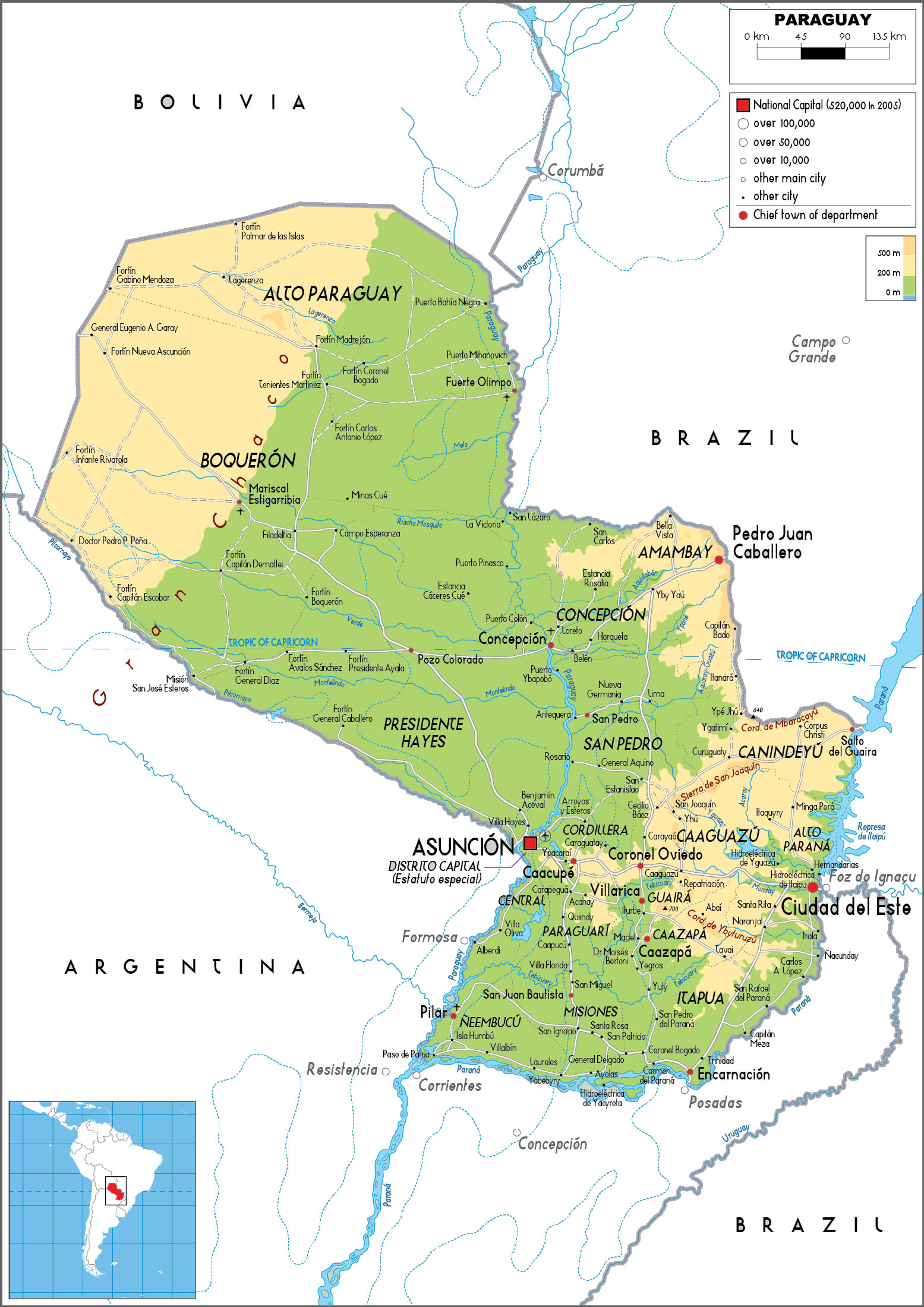 Paraguay physical map