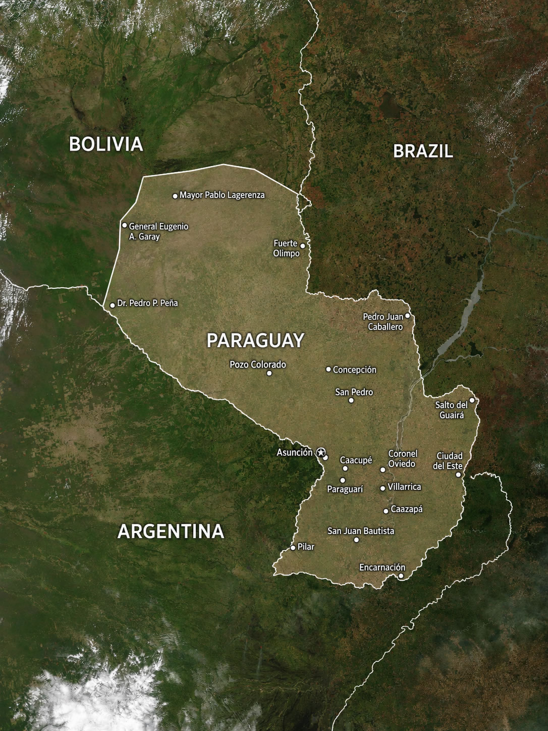 Satellite map of Paraguay