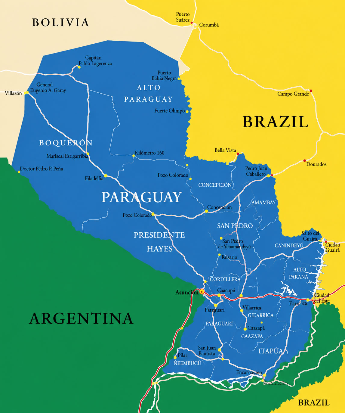 Political map of Paraguay