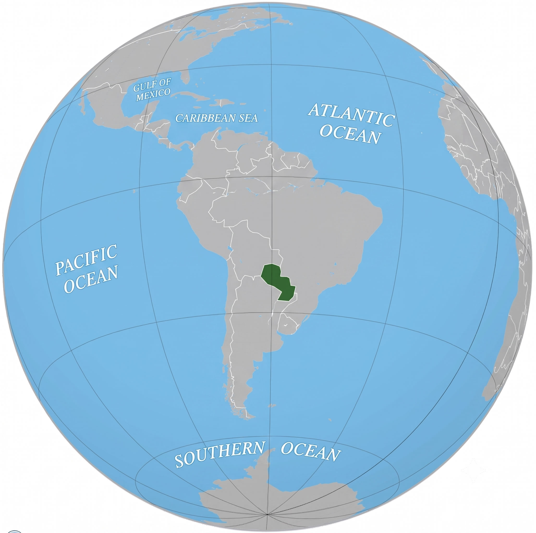 Paraguay on World globe map